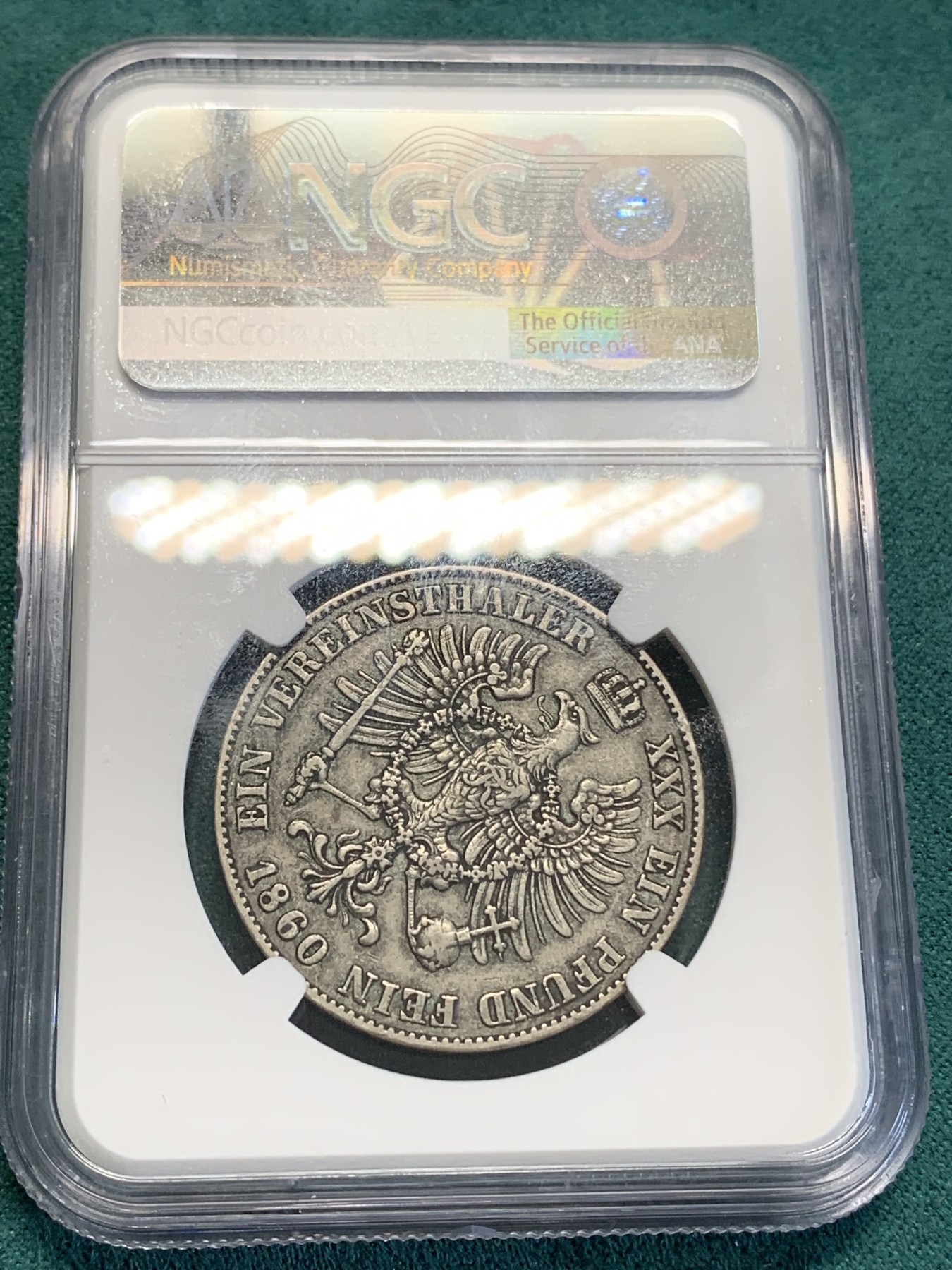《竞宝斋》第193场-周日，周一 2场 (全场包邮) NGC-XF45 德国 1860年 A厂 普鲁士威廉四世洋葱头 离冠鹰 1泰勒 原味老包浆 味道一流