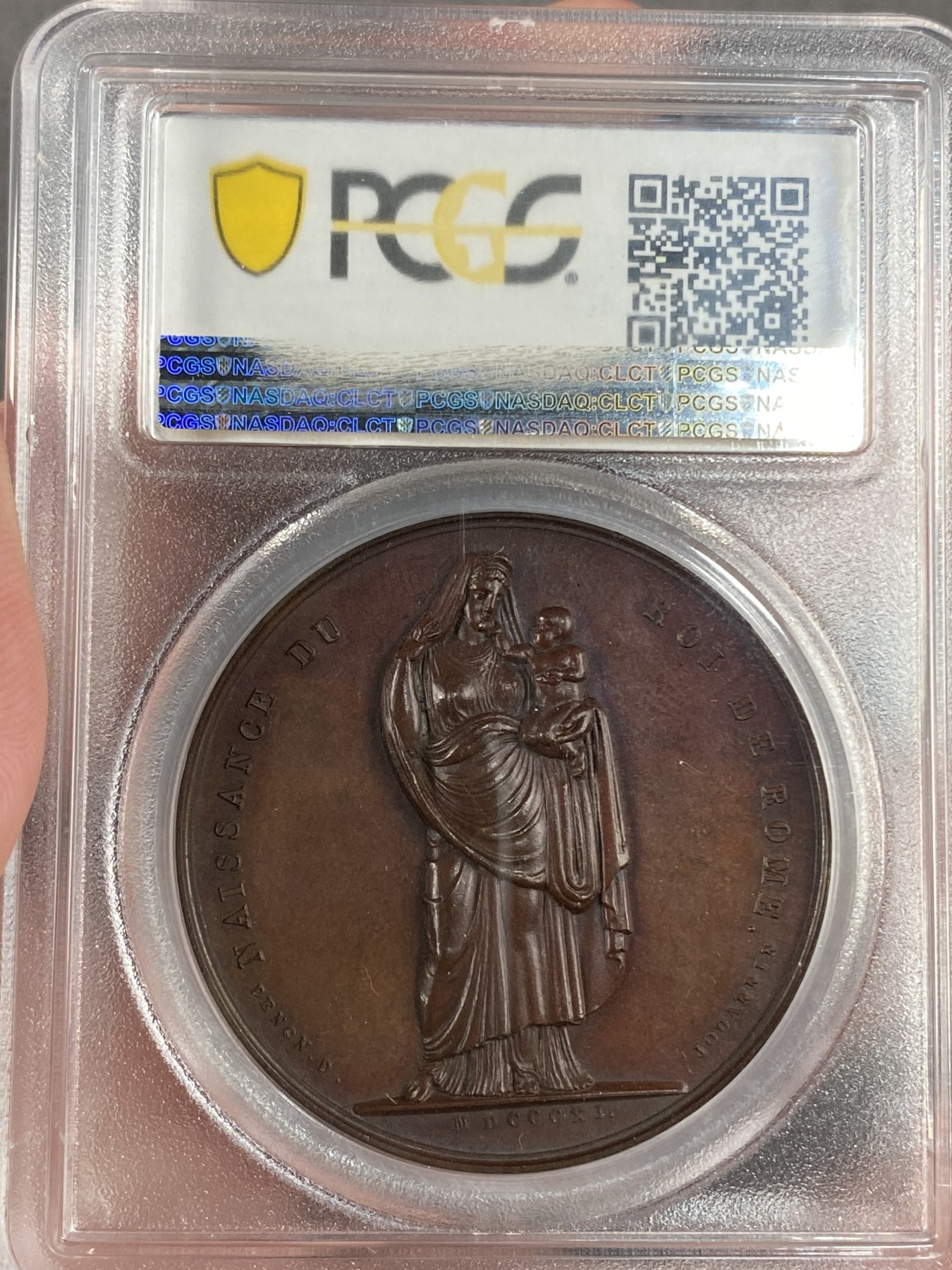 万国钱币拍卖第015期（奢华币章第二季） PCGS SP63 1811年法国拿破仑之子罗马王诞生铜章，状态一流 PCGS封面广告 41MM 