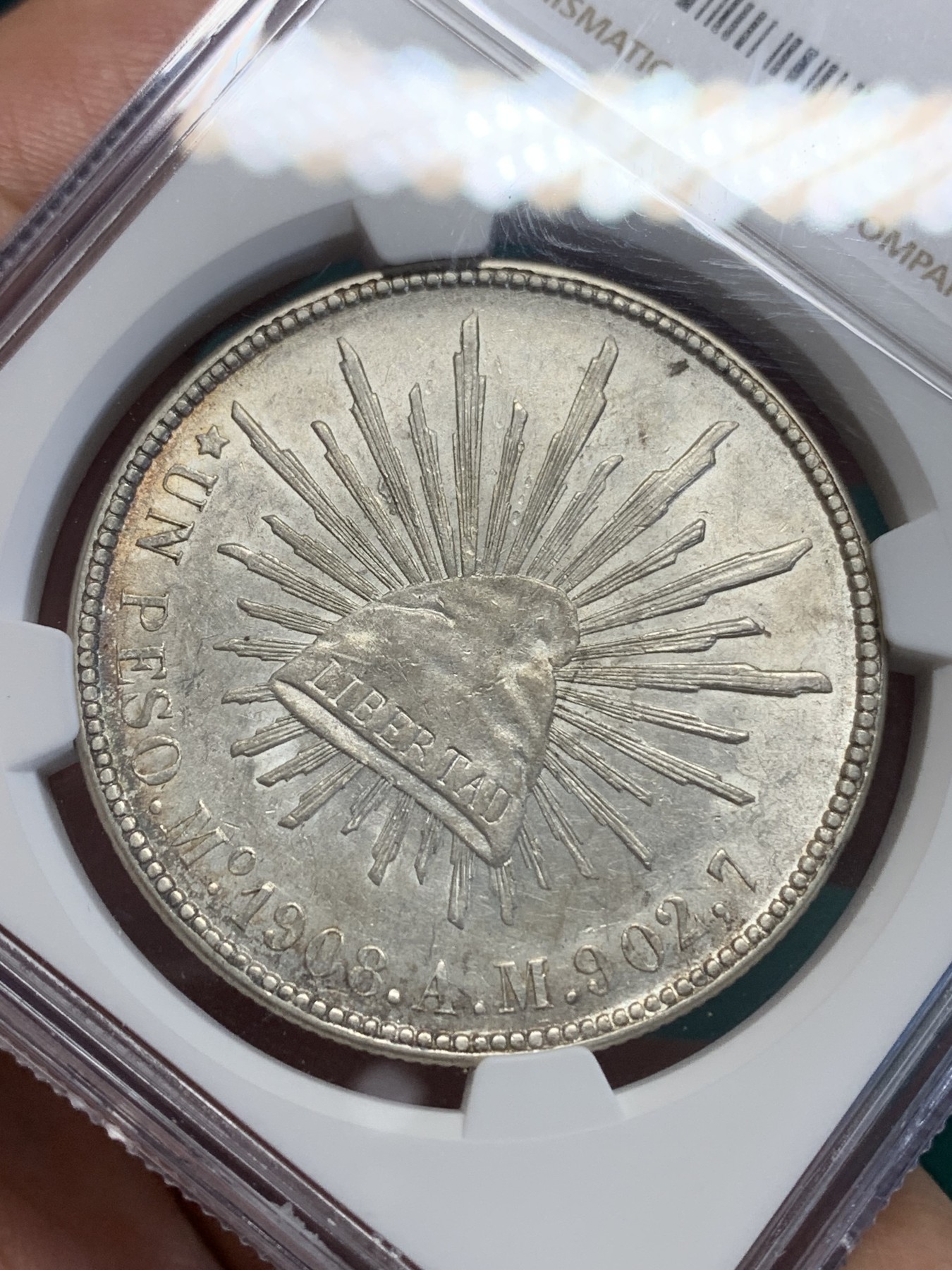 《竞宝斋》第193场-周日，周一 2场 (全场包邮) NGC-AUD 墨西哥 1908年 1比索直边鹰洋 大银币