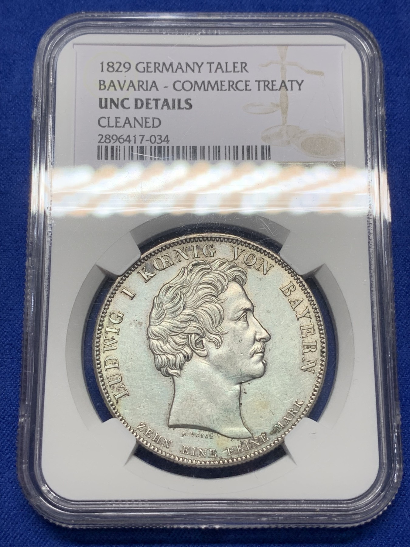 《竞宝斋》第193场-周日，周一 2场 (全场包邮) NGC UNC 德国 巴伐利亚  1829年 通商条约纪念泰勒 少见品种 细节保存的很不错