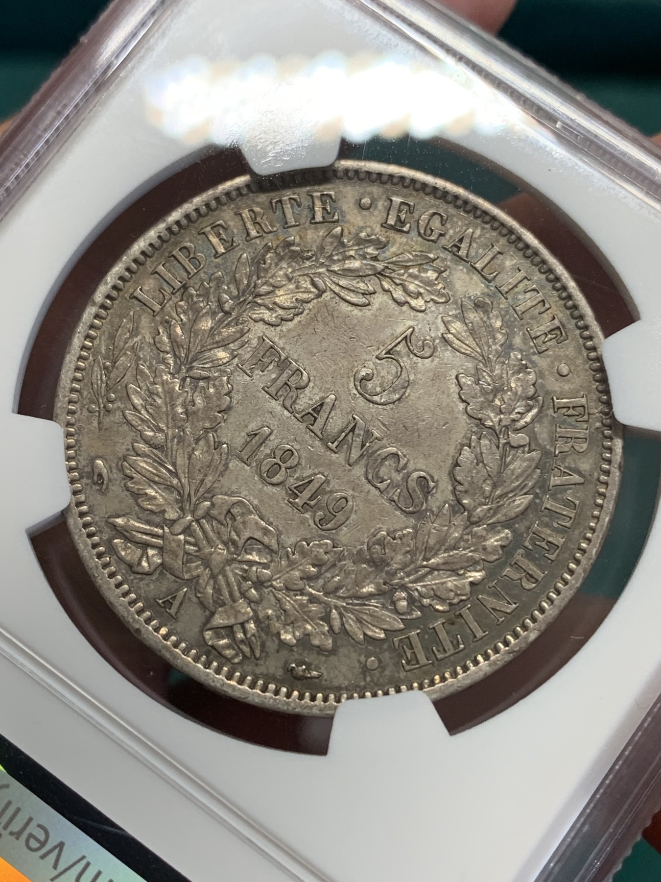 《竞宝斋》第193场-周日，周一 2场 (全场包邮) NGC AUD 法国1849年谷物女神5法郎大银币 细节见图
