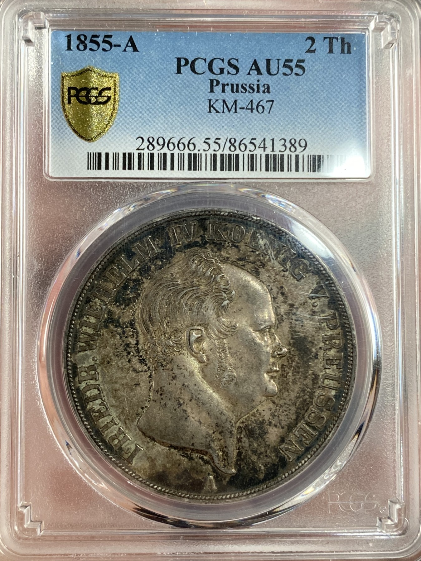 万国钱币拍卖第015期（奢华币章第二季） PCGS AU55 1855年德国普鲁士威廉四世纹章流通2泰勒 著名的洋葱头 原味的状态非常难得