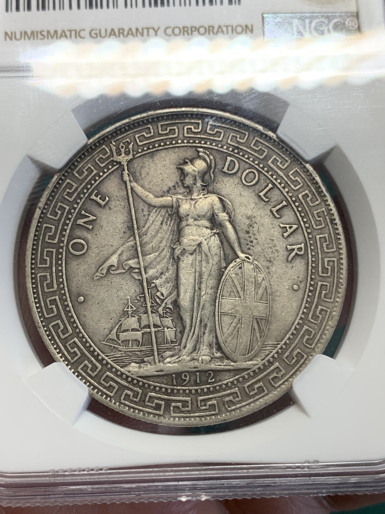 《竞宝斋》第193场-周日，周一 2场 (全场包邮) NGC-AU50 英国 1912B 站洋大银币  原味包浆 不多的年份