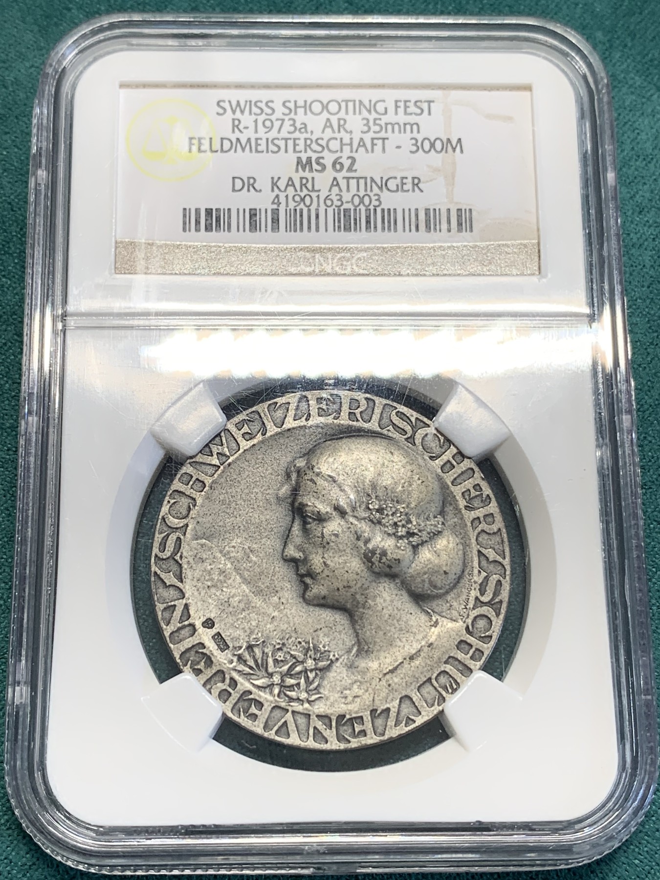 《竞宝斋》第193场-周日，周一 2场 (全场包邮) NGC-MS62 瑞士 1920-30年 射击节女神银章