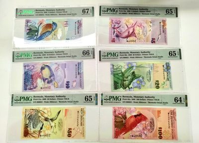 【Blue Auction】✨世界纸币精拍第365期【精】  - 【一组6张 洋葱冠全同652小号 含获奖钞】百慕大 2009年2-100元  PMG67EPQ-64EPQ 
