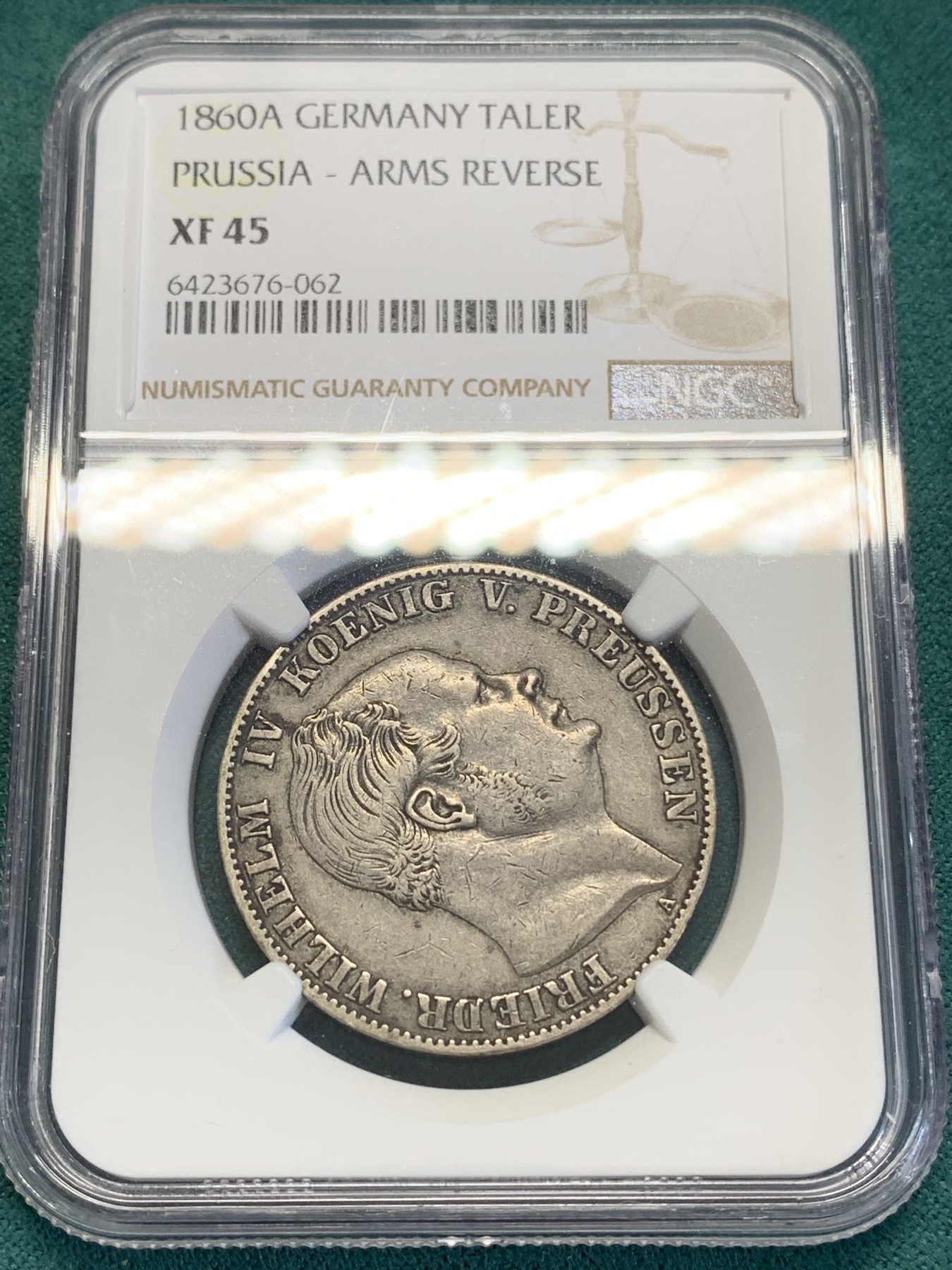 《竞宝斋》第193场-周日，周一 2场 (全场包邮) NGC-XF45 德国 1860年 A厂 普鲁士威廉四世洋葱头 离冠鹰 1泰勒 原味老包浆 味道一流
