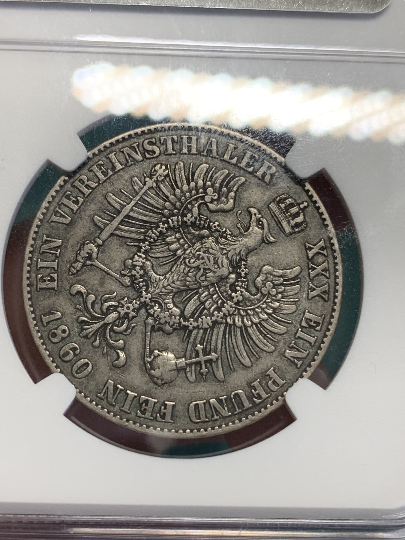 《竞宝斋》第193场-周日，周一 2场 (全场包邮) NGC-XF45 德国 1860年 A厂 普鲁士威廉四世洋葱头 离冠鹰 1泰勒 原味老包浆 味道一流