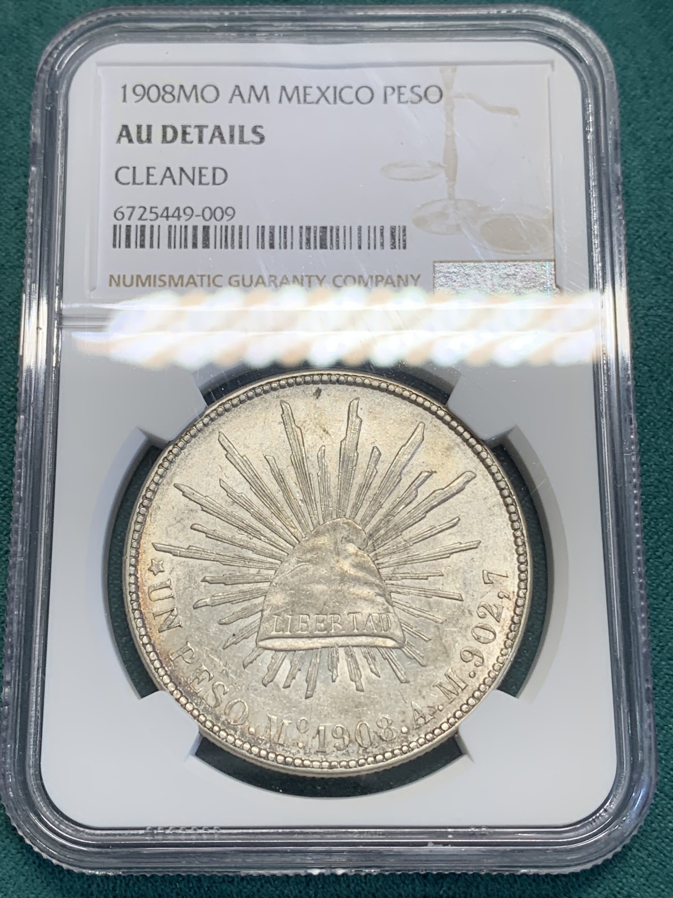 《竞宝斋》第193场-周日，周一 2场 (全场包邮) NGC-AUD 墨西哥 1908年 1比索直边鹰洋 大银币