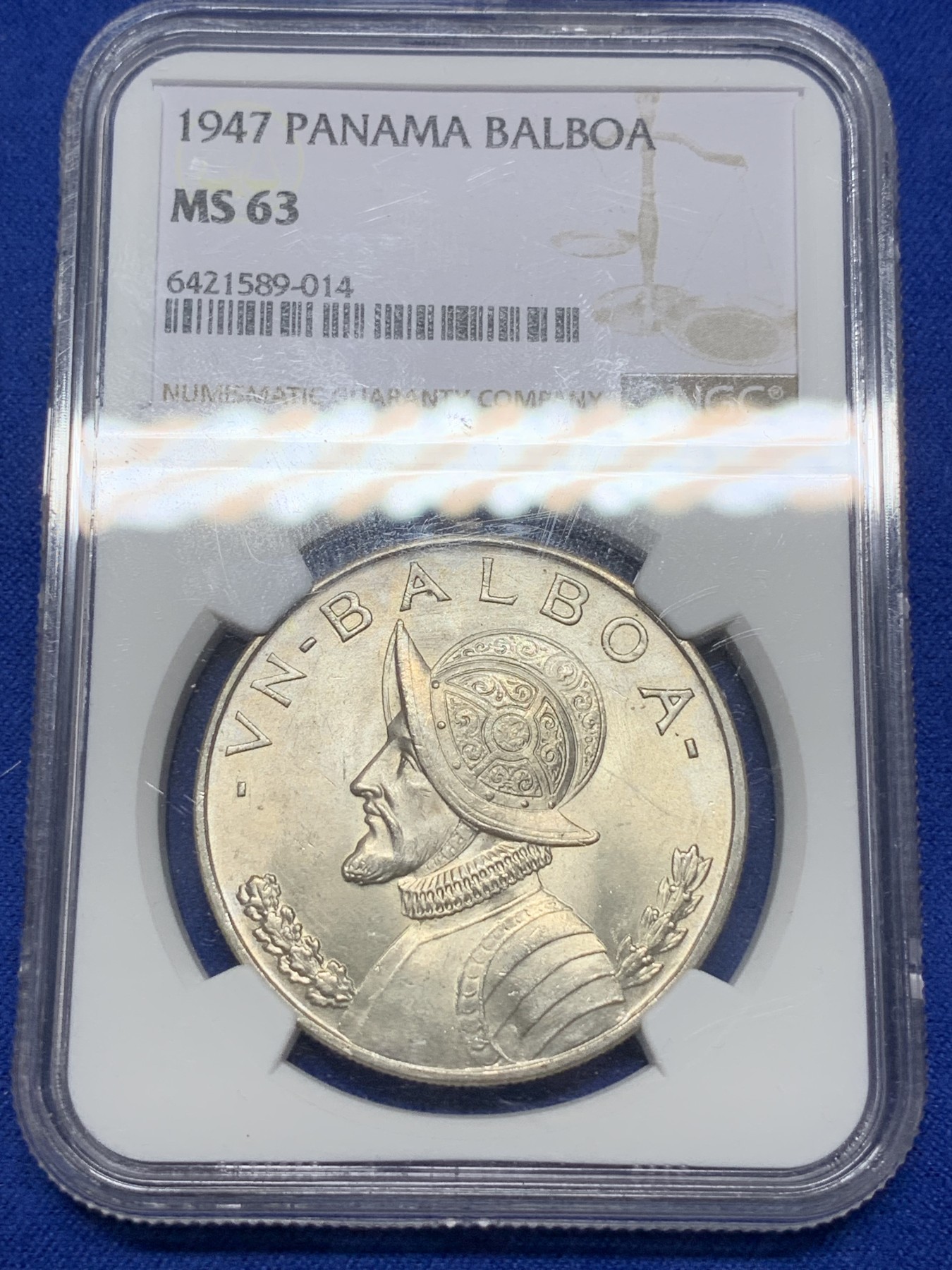 《竞宝斋》第193场-周日，周一 2场 (全场包邮) NGC MS63 巴拿马 1947年1巴波亚 大银币