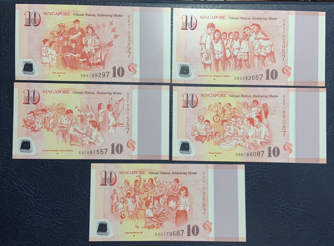 收藏联盟Quantum Auction 第285期拍卖  新加坡2015年建国五十周年纪念钞一套 品相全新UNC 10元面值有原始印刷瑕疵