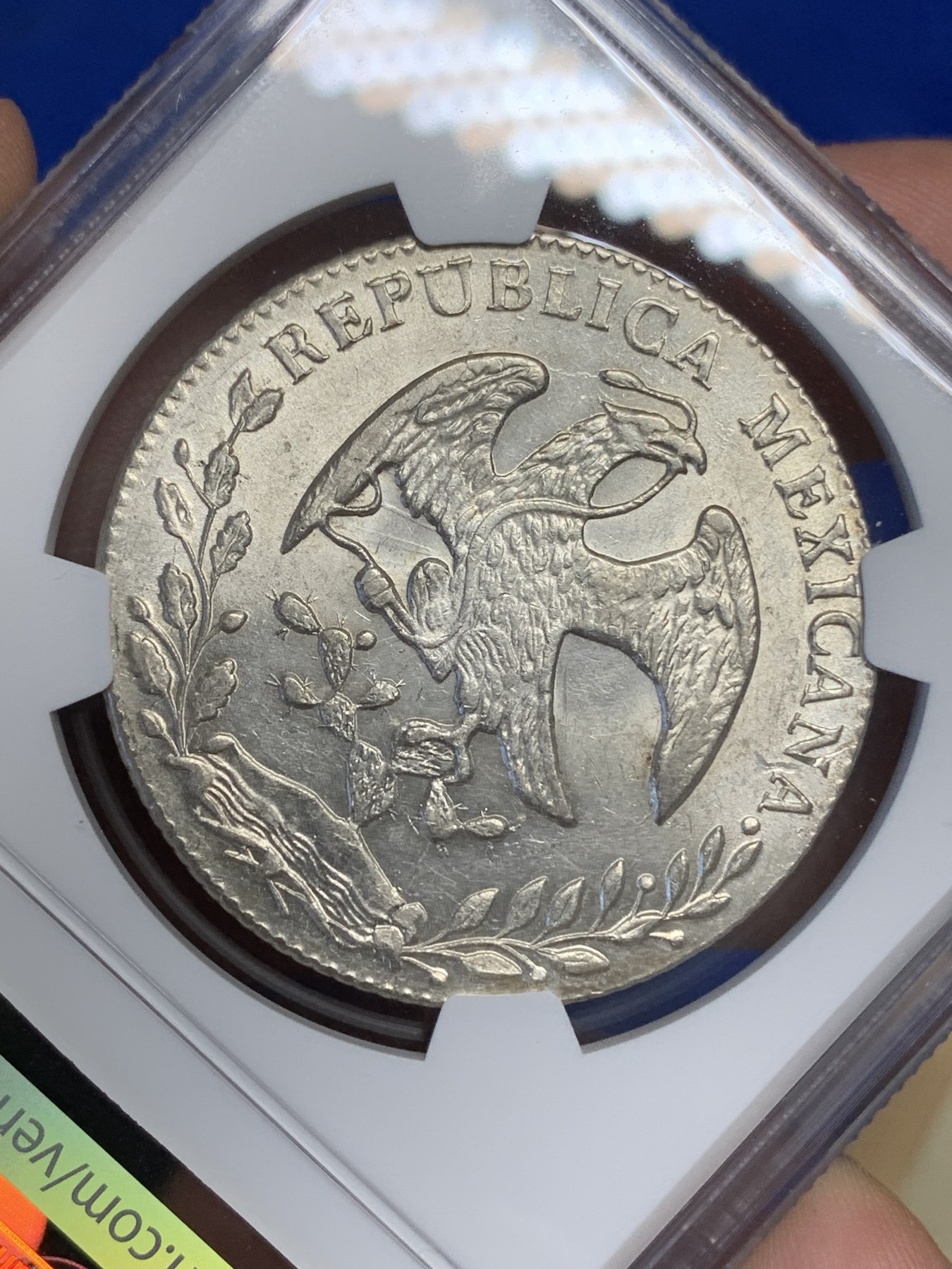《竞宝斋》第193场-周日，周一 2场 (全场包邮) NGC-UNCD墨西哥1868/58年中期鹰洋 少见骑字版 好状态强转光可惜有道划痕未给分