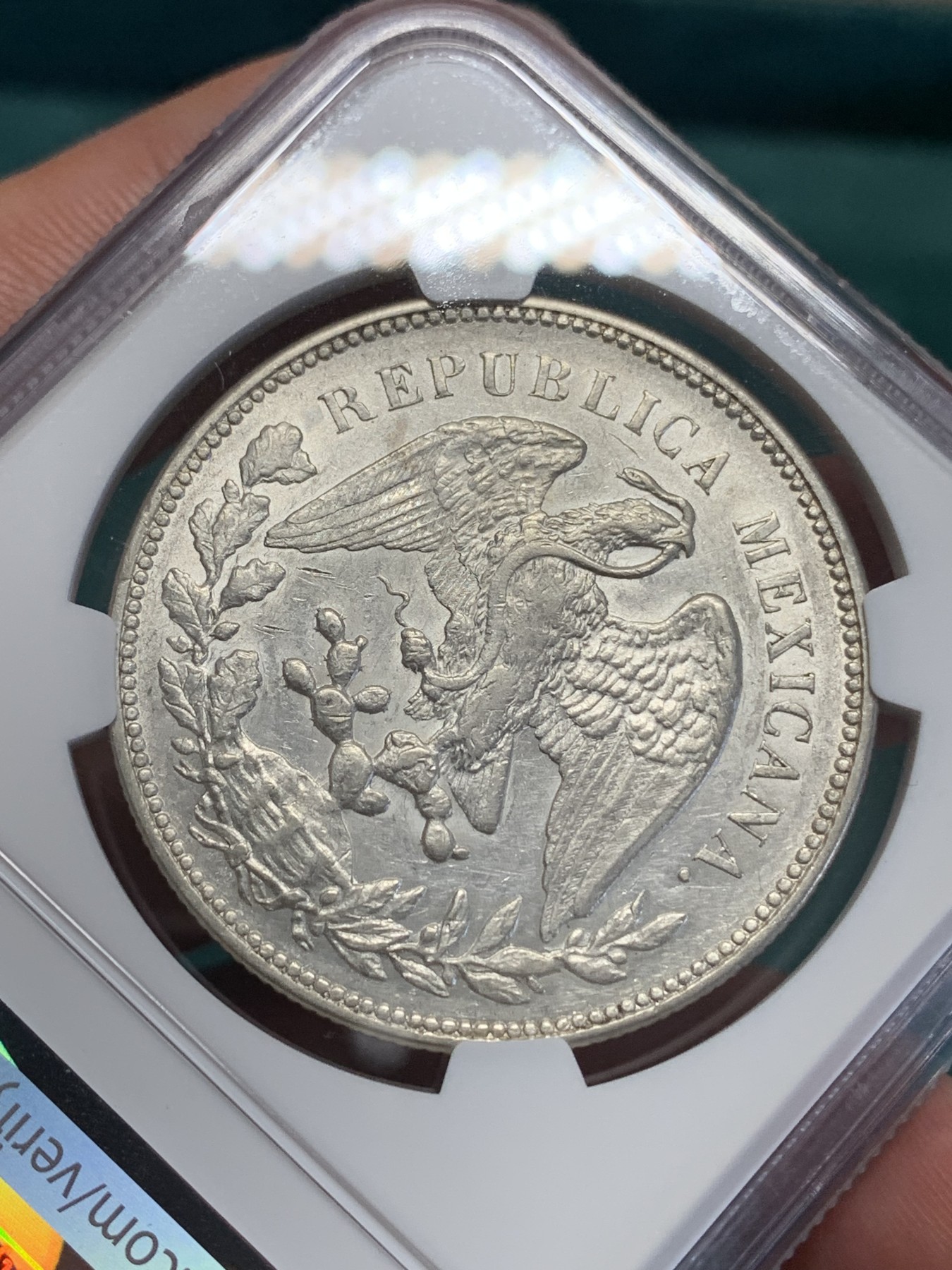《竞宝斋》第193场-周日，周一 2场 (全场包邮) NGC-AUD 墨西哥 1908年 1比索直边鹰洋 大银币