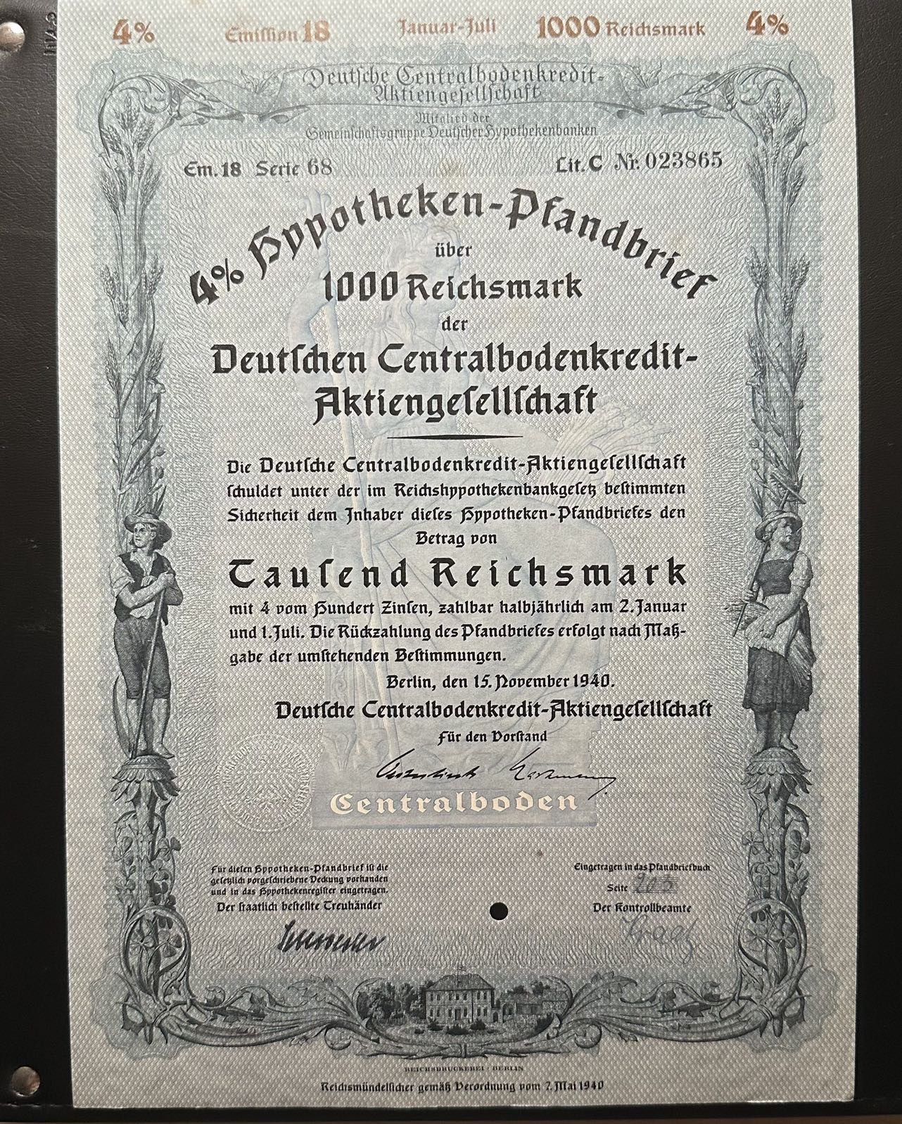 八月最后一场，第十五期大拍 超级大票幅，1000德国马克，满版水印，超级精美