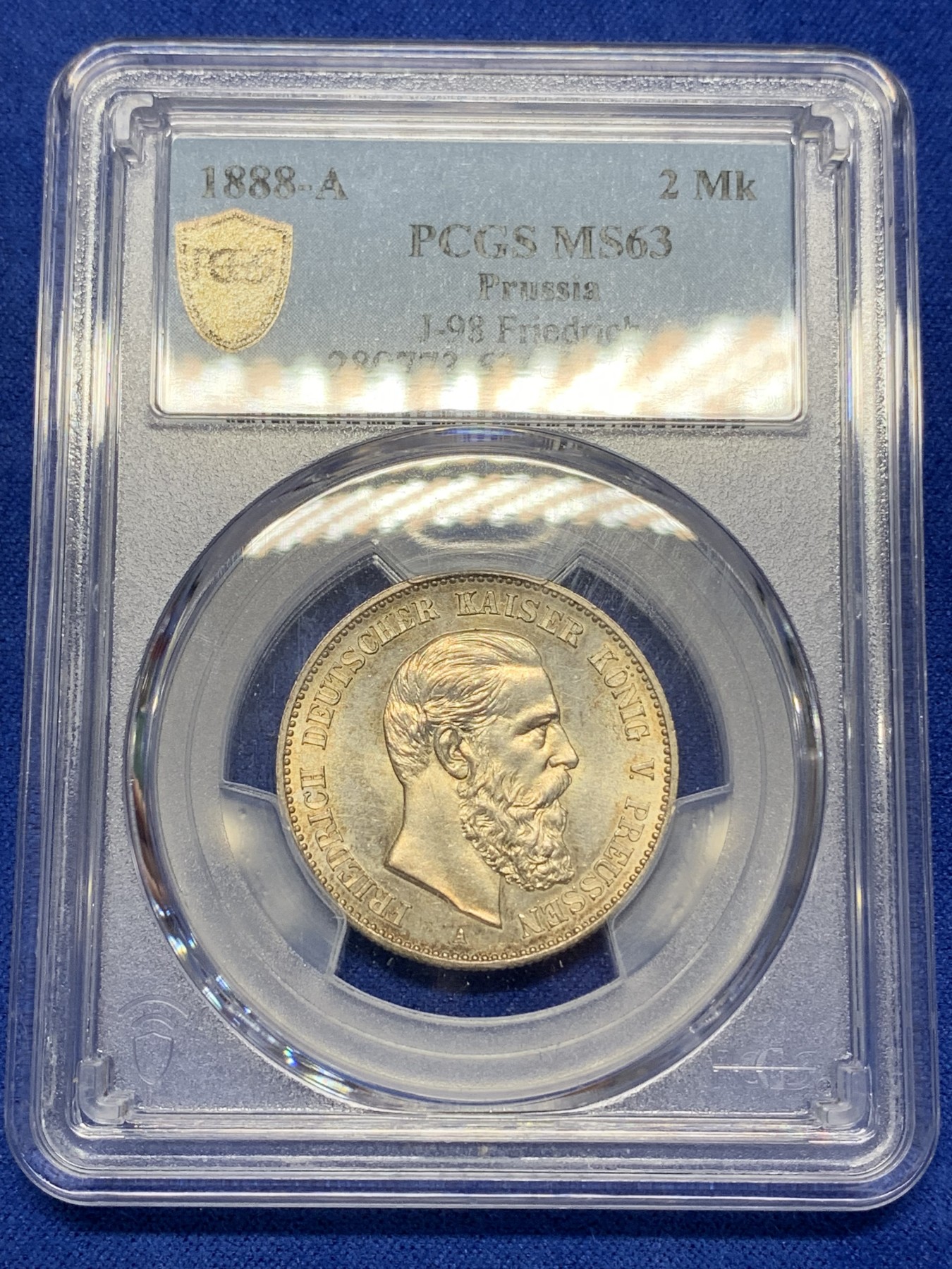 《竞宝斋》第193场-周日，周一 2场 (全场包邮) PCGS-MS63 德国普鲁士 1888年弗德里希2马克 银币
