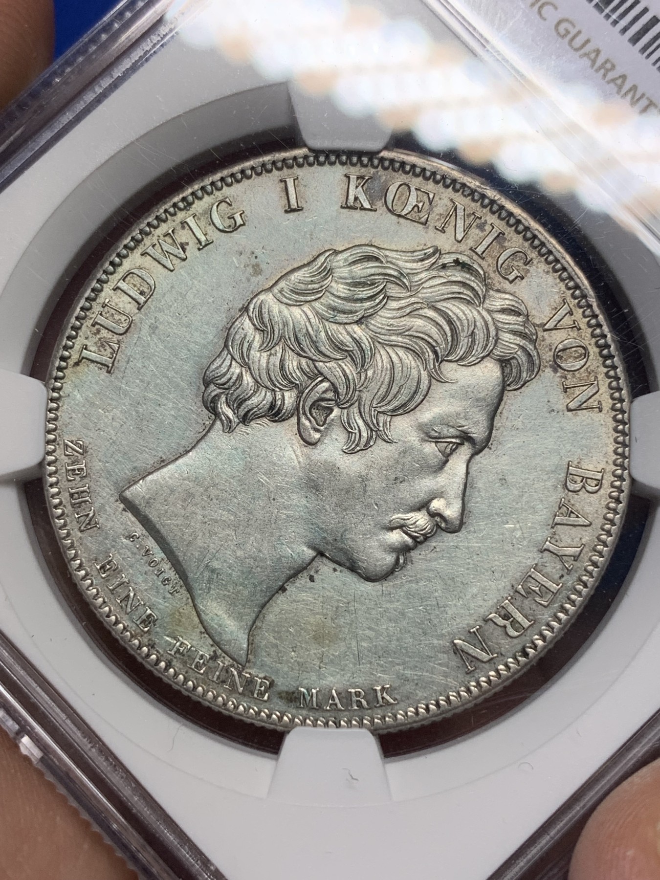 《竞宝斋》第193场-周日，周一 2场 (全场包邮) NGC UNC 德国 巴伐利亚  1829年 通商条约纪念泰勒 少见品种 细节保存的很不错