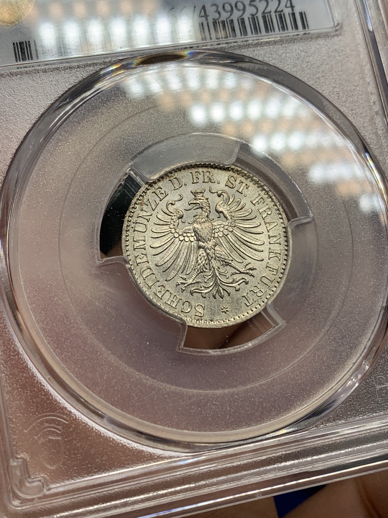 《竞宝斋》第193场-周日，周一 2场 (全场包邮) PCGS-MS66 德国法兰克福 1866年 6克鲁泽 银币
