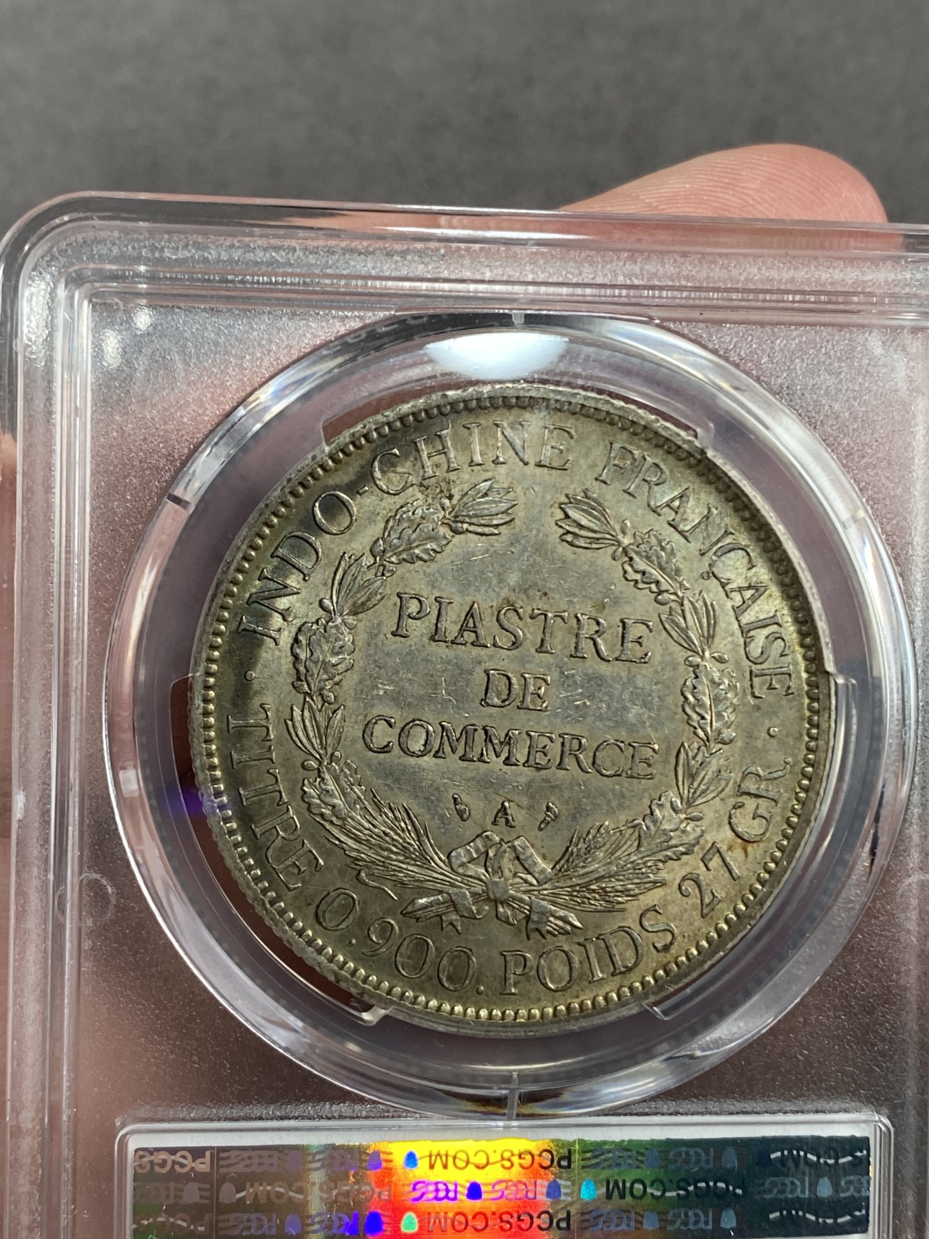 万国钱币拍卖第015期（奢华币章第二季） PCGS AU58 1900年法属印支坐洋 高点的细节与五色幻彩无不表明这是一枚值得收藏的藏品
