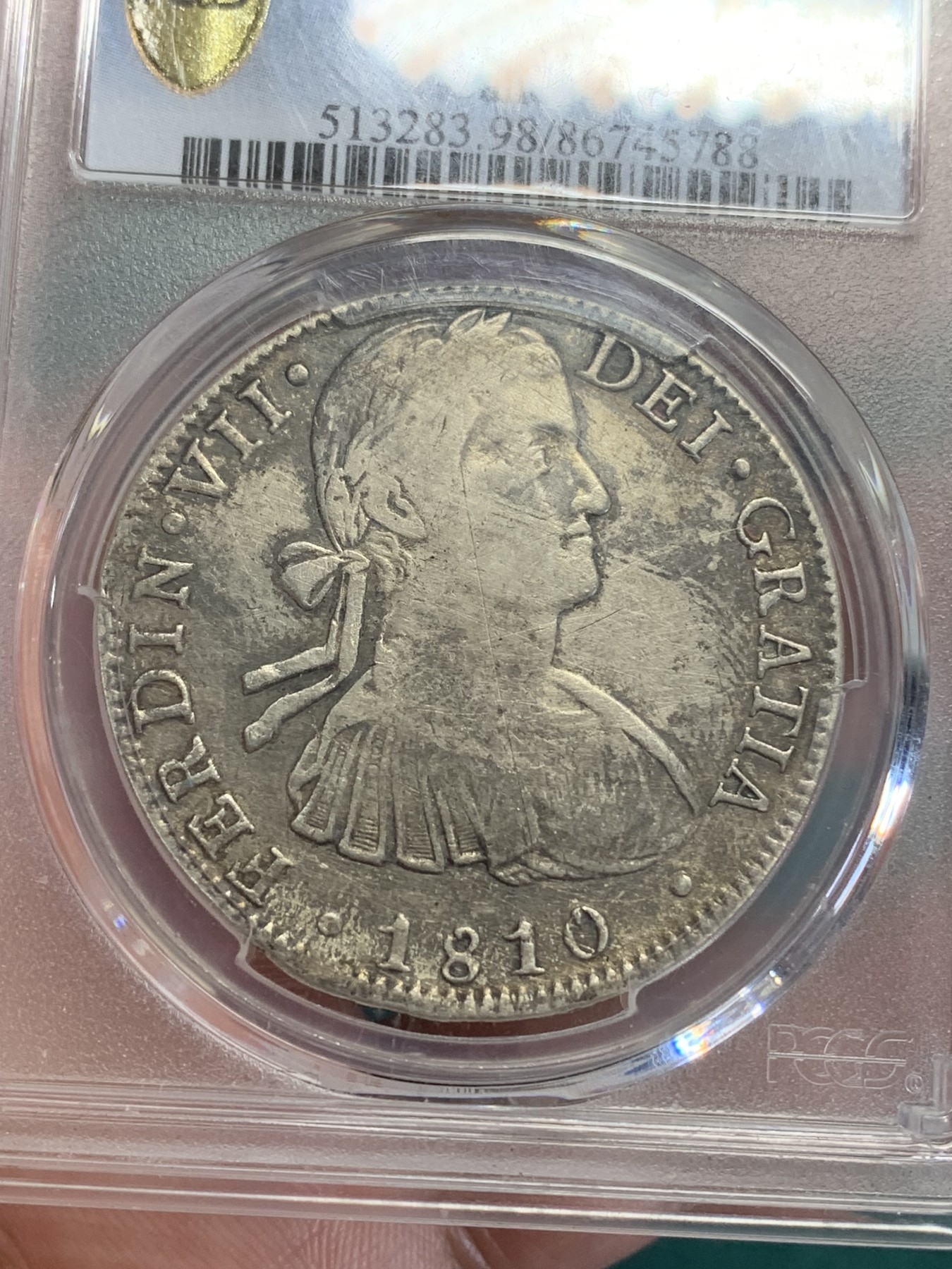 《竞宝斋》第193场-周日，周一 2场 (全场包邮) PCGS-VF 1810年 墨西哥 斐迪南七世 8R 戎装版 双柱大银币