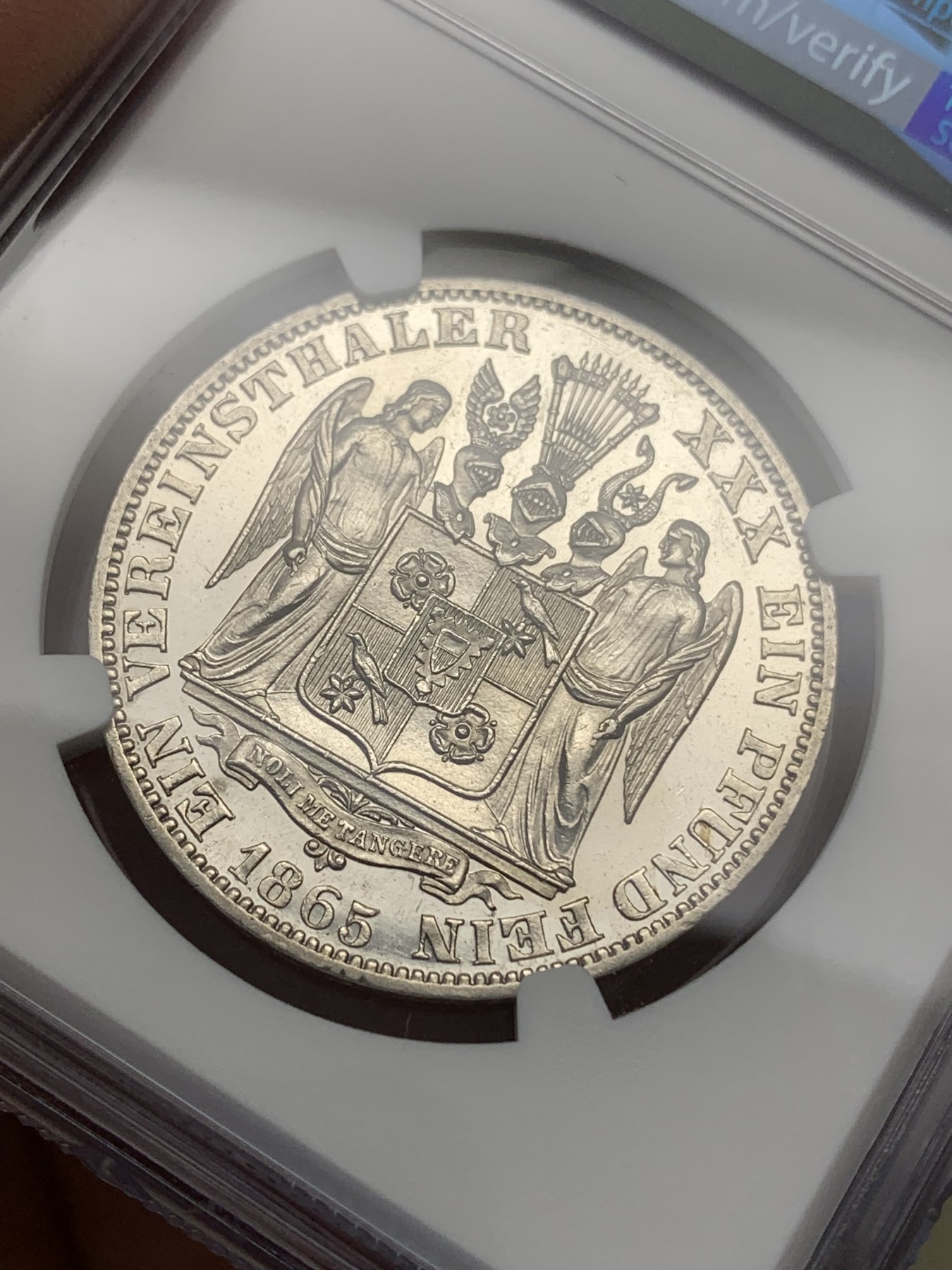 《竞宝斋》第193场-周日，周一 2场 (全场包邮) NGC-UNC 1865年德国绍姆堡利普天使1泰勒银币（发行7000枚的德系小珍）状态好 可以养养包浆试试