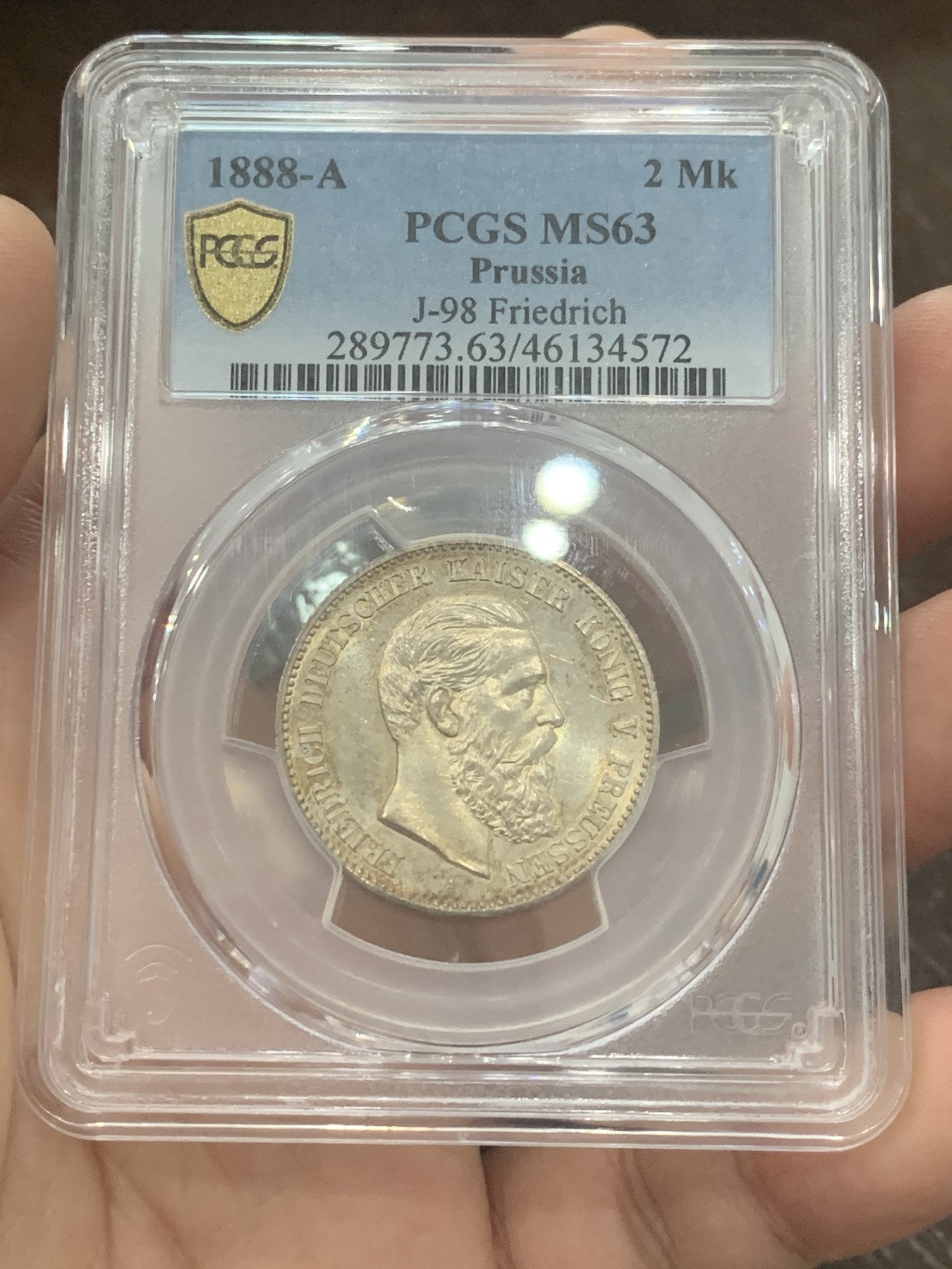 《竞宝斋》第193场-周日，周一 2场 (全场包邮) PCGS-MS63 德国普鲁士 1888年弗德里希2马克 银币