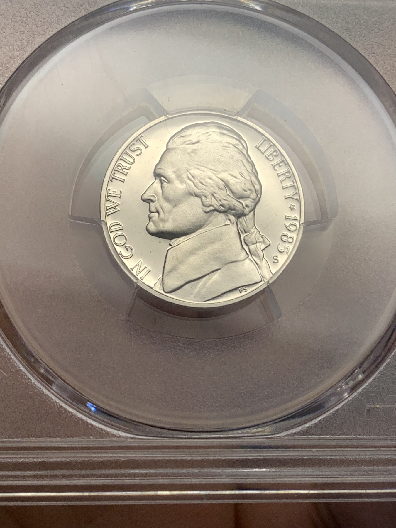 《竞宝斋》第193场-周日，周一 2场 (全场包邮) PCGS-PF69CA 1985年美国S版杰斐逊5分，69分罕见超高分