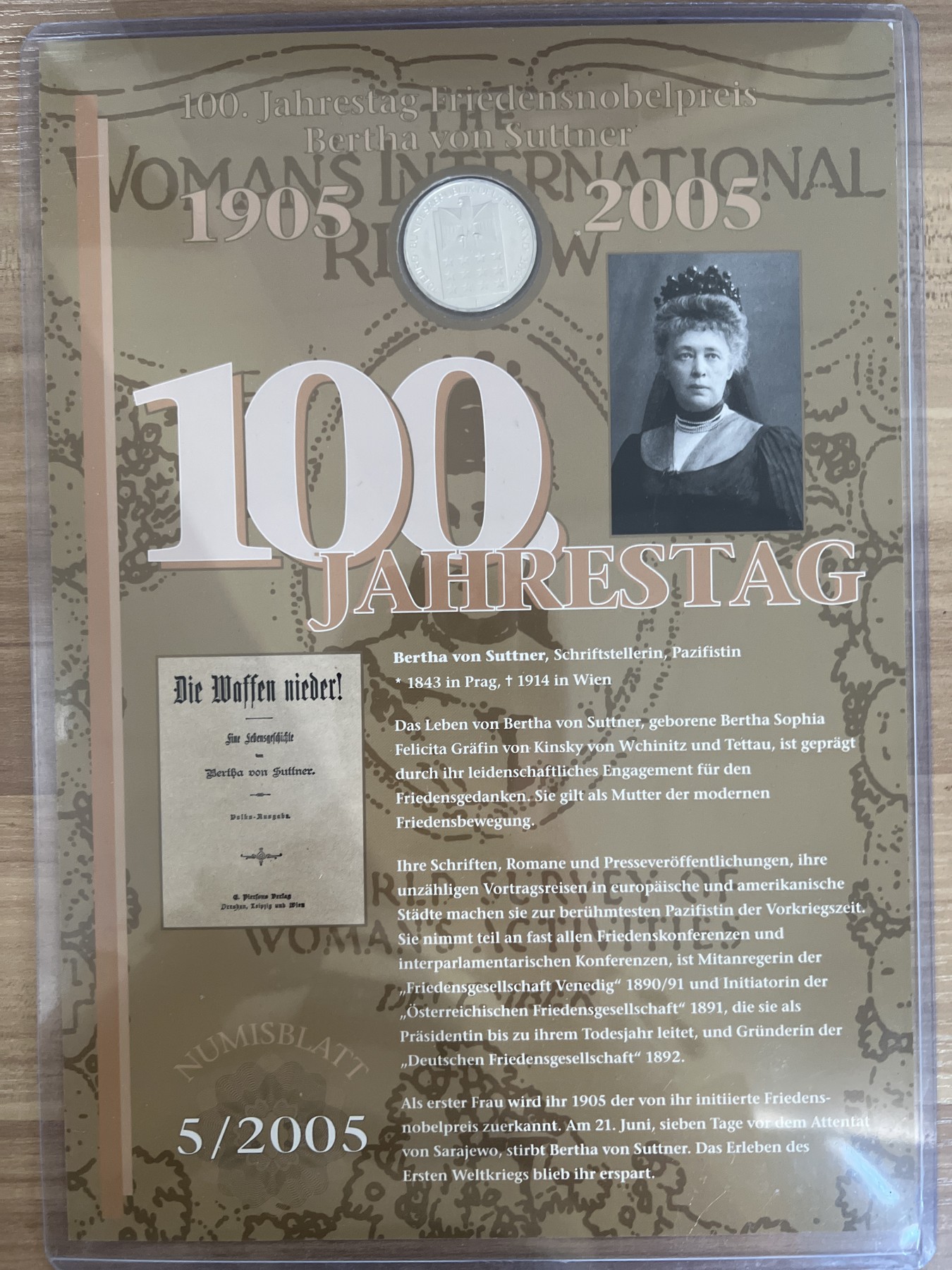 第4期 银币专场 （无押金，捡漏，全场20包邮，偏远地区除外，接收代拍业务） 2005年 德国 贝尔塔 冯 苏特纳 10欧元 纪念银币 带大版票