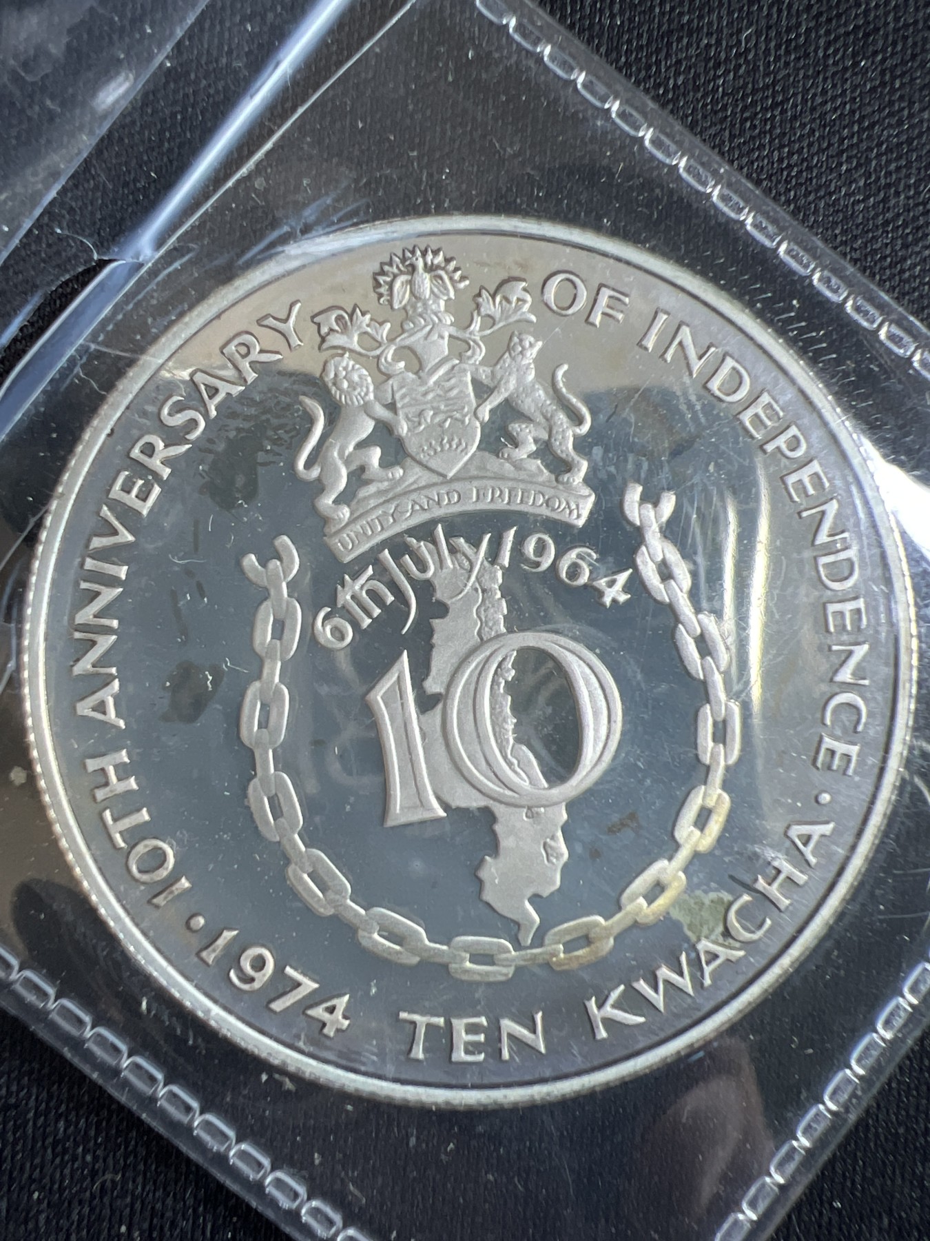 第4期 银币专场 （无押金，捡漏，全场20包邮，偏远地区除外，接收代拍业务） 马拉维 1974年 10克瓦查 独立十周年 纪念大银币