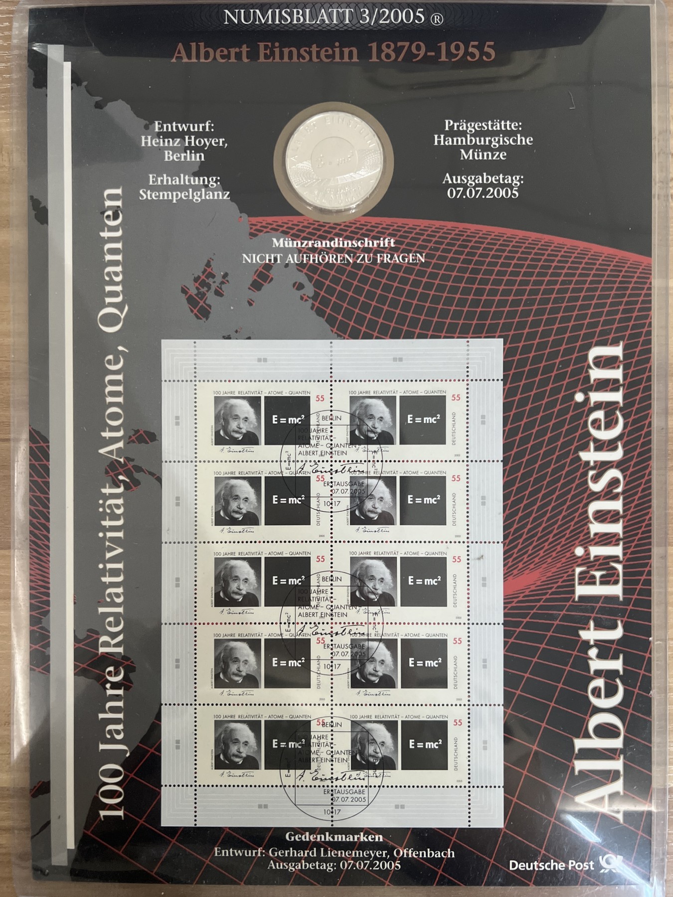 第4期 银币专场 （无押金，捡漏，全场20包邮，偏远地区除外，接收代拍业务） 2005年 爱因斯坦相对论 10欧元 纪念银币 带大版票