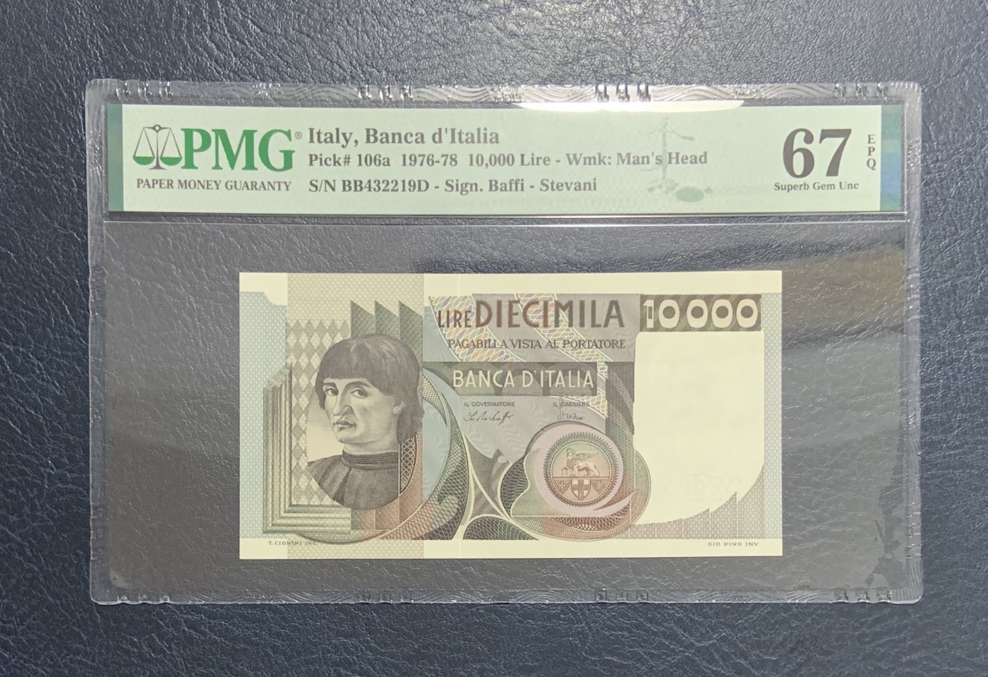 收藏联盟Quantum Auction 第285期拍卖  意大利1976-78年10000里拉 PMG67 文艺复兴佛罗伦萨画派的安德烈·德·卡斯坦诺自画像