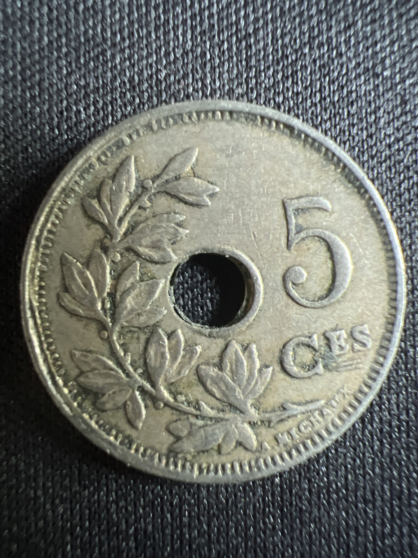 第396期 硬币币专场 （无押金，捡漏，全场20包邮，偏远地区除外，接收代拍业务） 比利时 早期 中孔铜镍币 5分