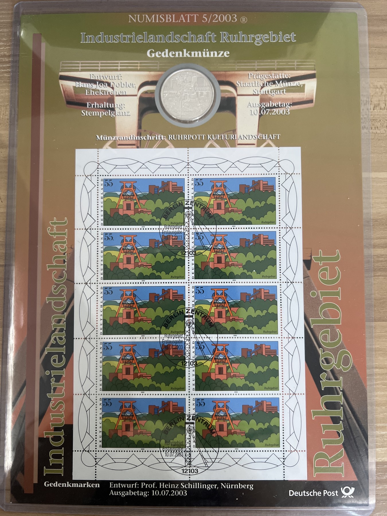 第4期 银币专场 （无押金，捡漏，全场20包邮，偏远地区除外，接收代拍业务） 2003年 德国 鲁尔工业区 10欧元 纪念银币 带大版票