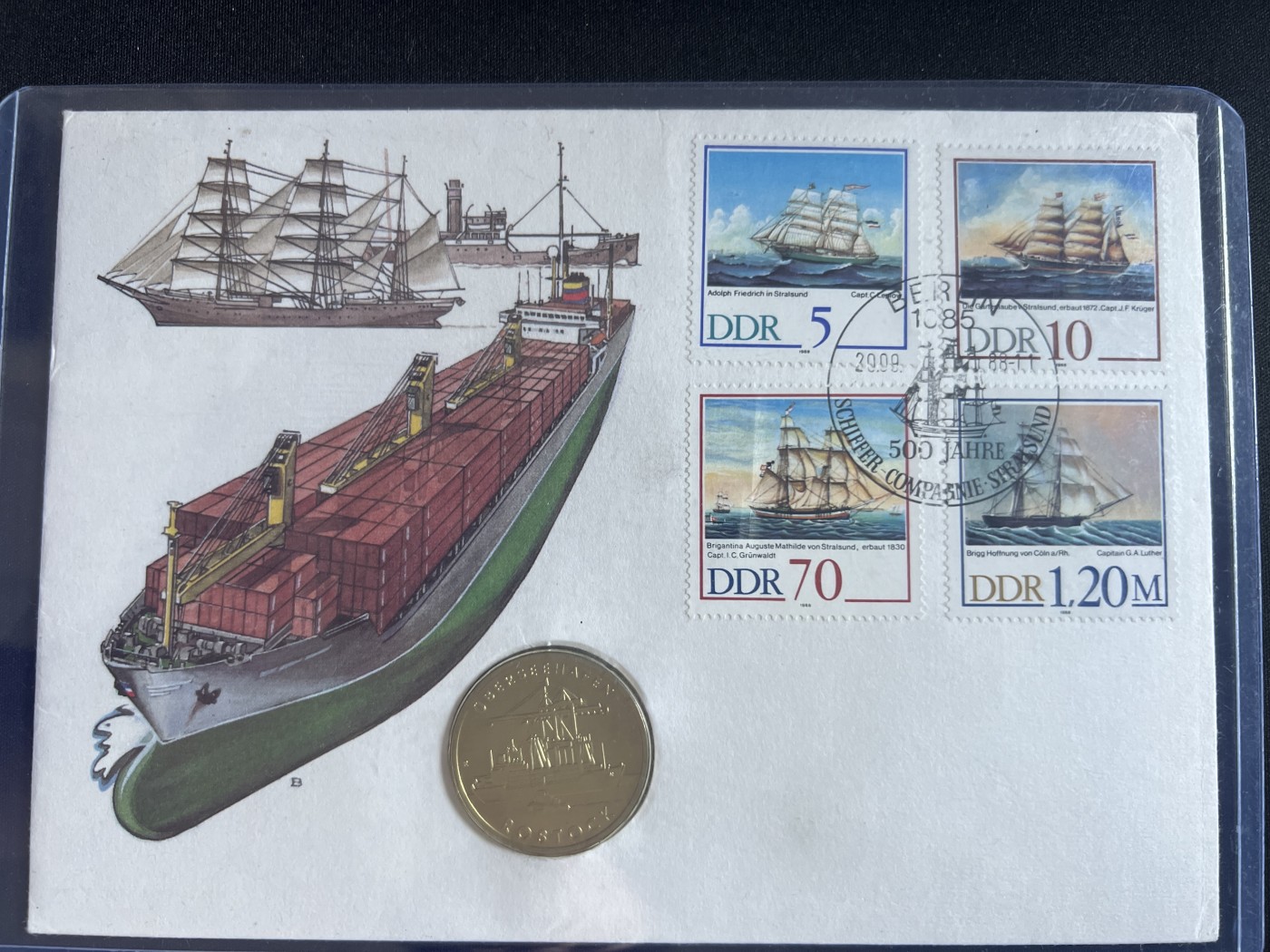 第4期 银币专场 （无押金，捡漏，全场20包邮，偏远地区除外，接收代拍业务） 1988年 东德 罗斯托克港 带4张邮票 邮币封