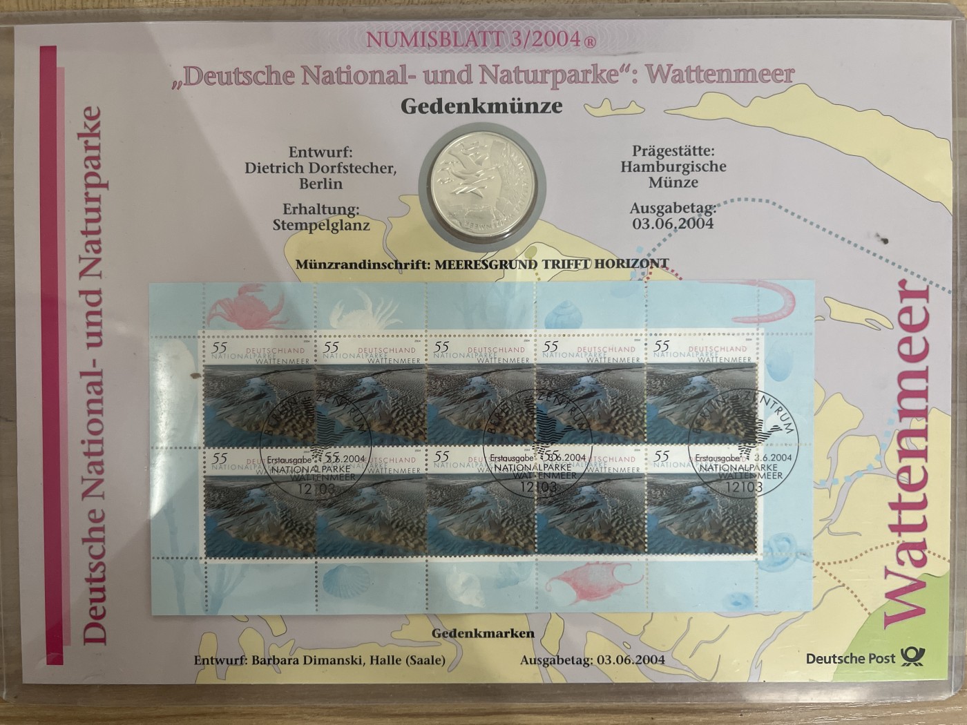 第4期 银币专场 （无押金，捡漏，全场20包邮，偏远地区除外，接收代拍业务） 2004年 德国 北海浅滩国家保护环境 10欧元 带大版票