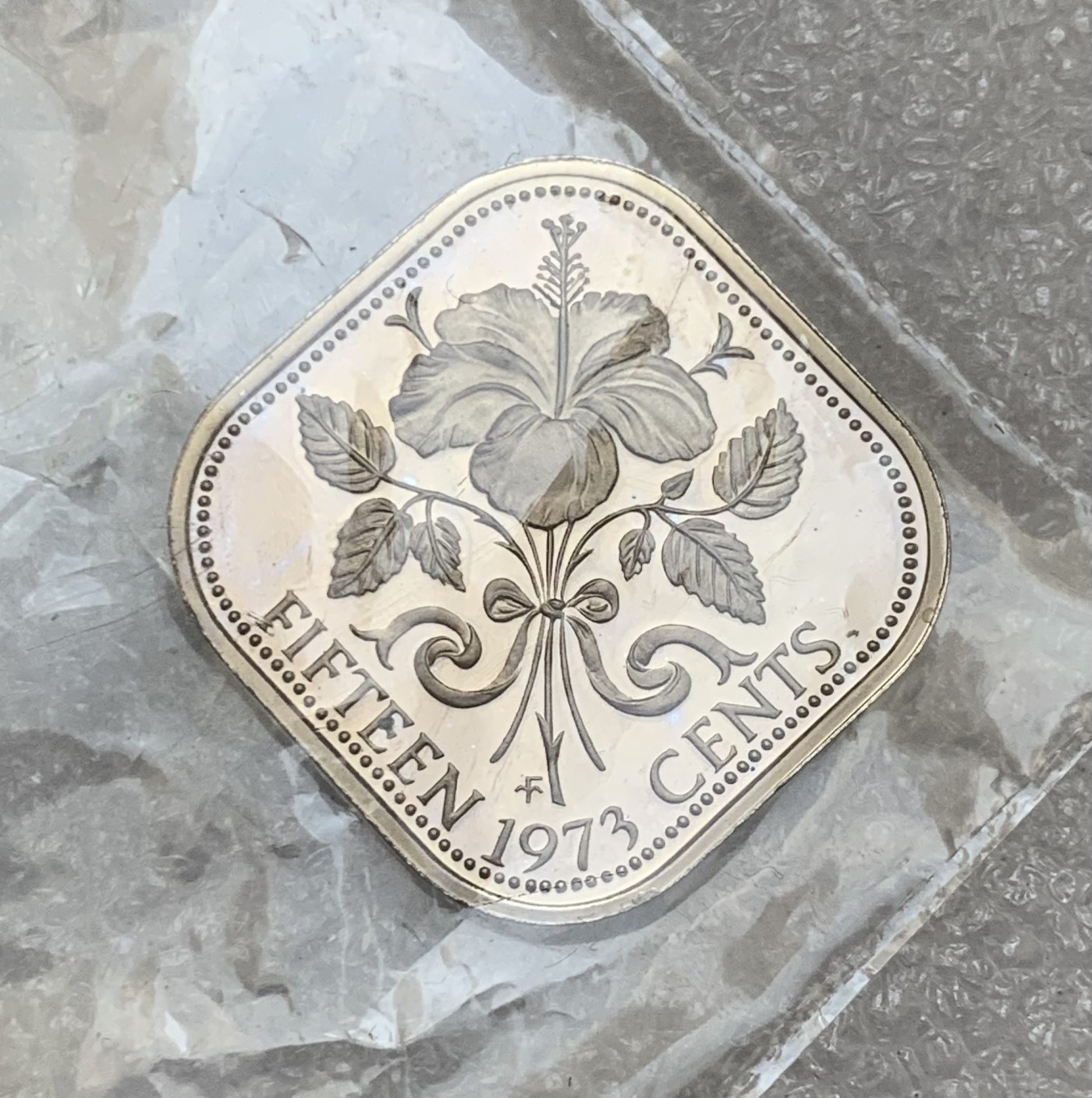 瓶子🏺第107期拍卖会  巴哈马15分精制硬币 1973年 英国女王伊丽莎白二世  原封