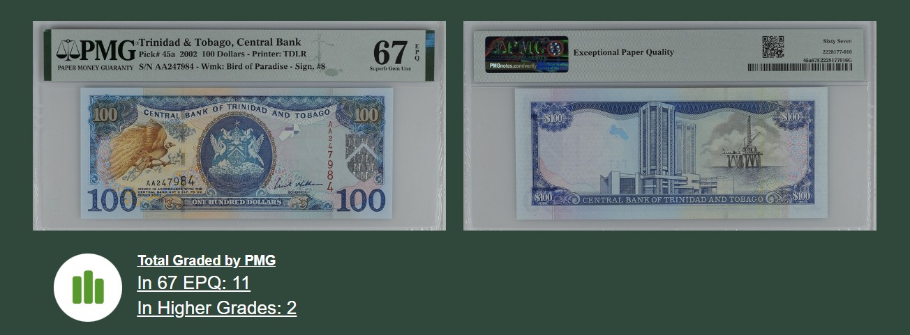 《张总收藏》117期-外币超高货合集 冠军分&名誉品 特立尼达和多巴哥2022年首发AA冠PMG67E亚军分 冠军68分仅2张