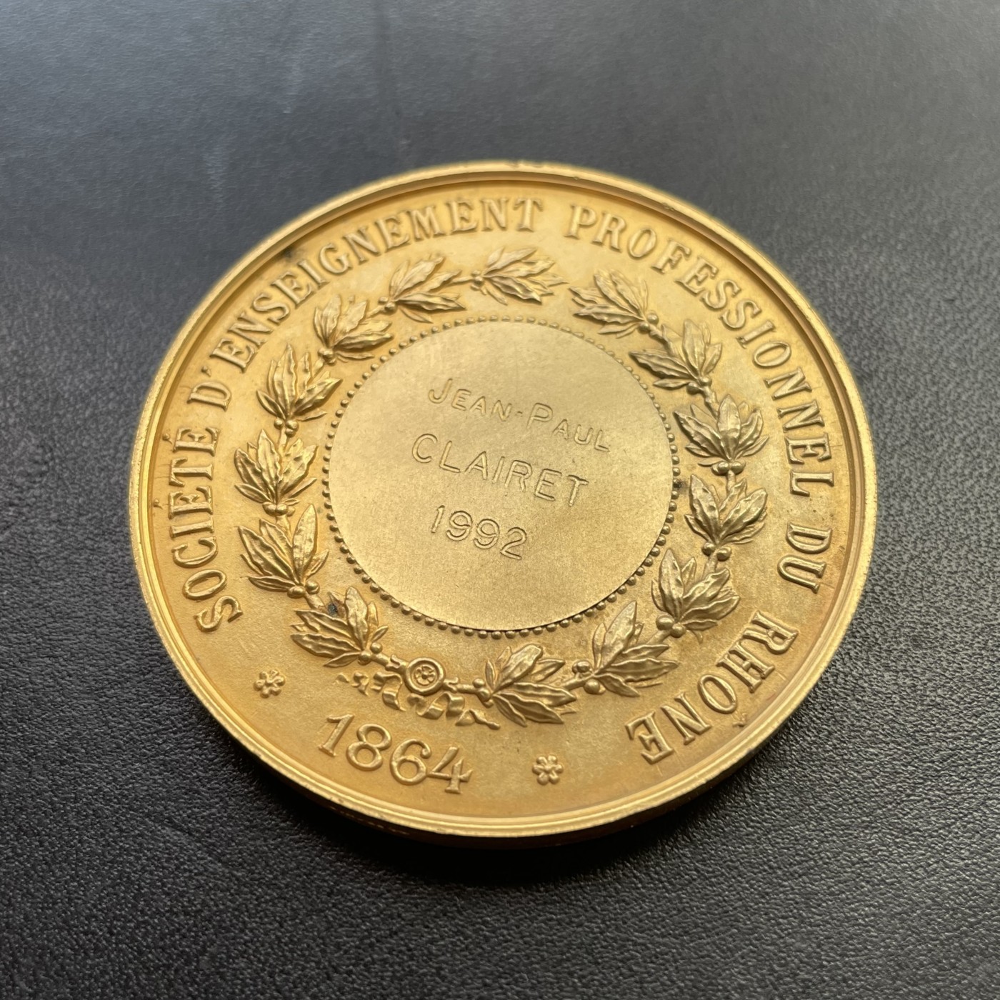 「木头集藏」章牌专场-第30期 Farochon～法国罗讷省教育铜质镀金奖章 直径：51mm