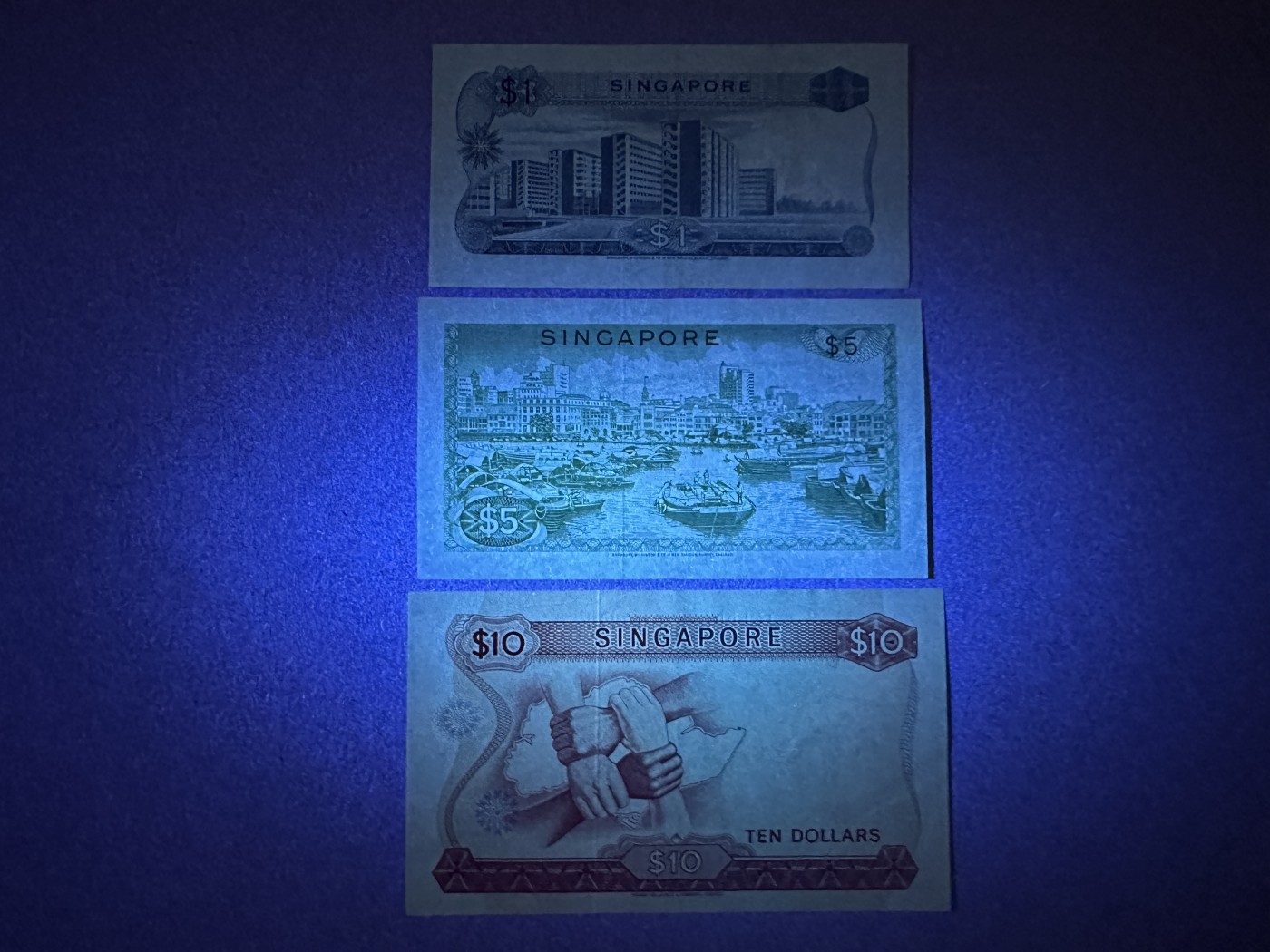 《张总收藏》117期-外币超高货合集 冠军分&名誉品 新加坡1、5、10元3张 AU 中折 原票 无黄无斑 经典花版