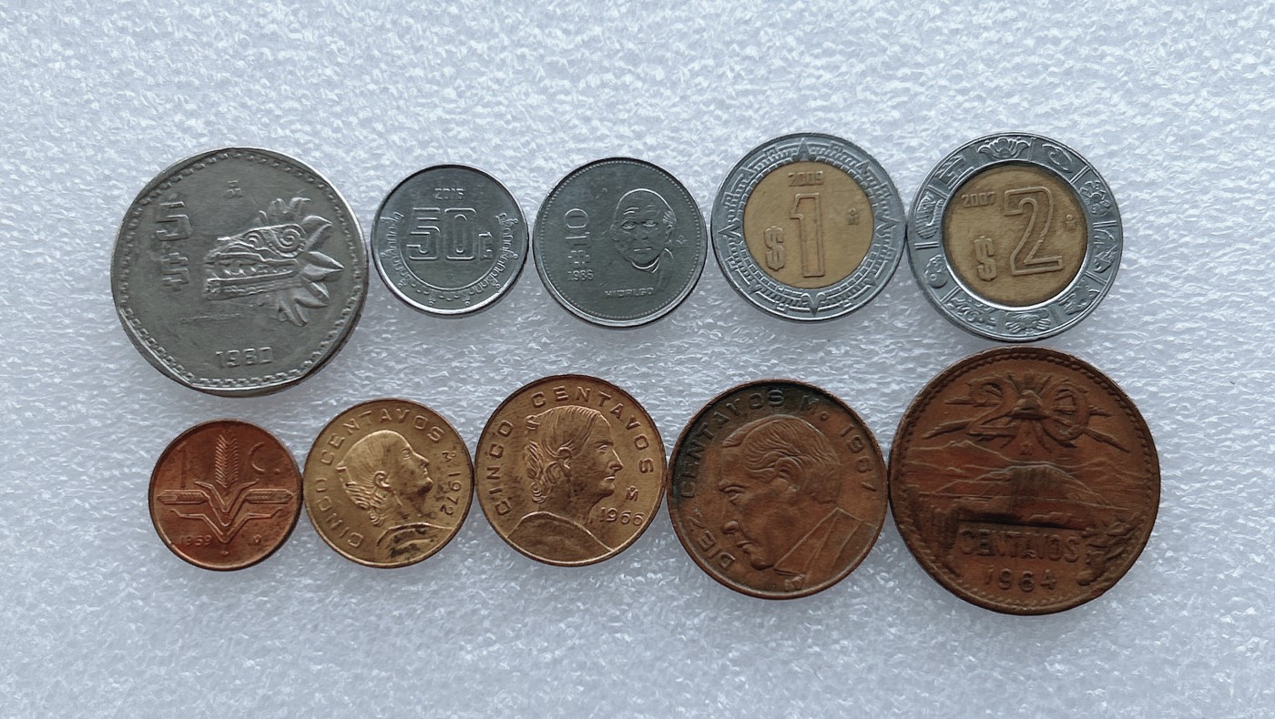 全场一元起拍 世界钱币散币场 第20期 墨西哥硬币10枚