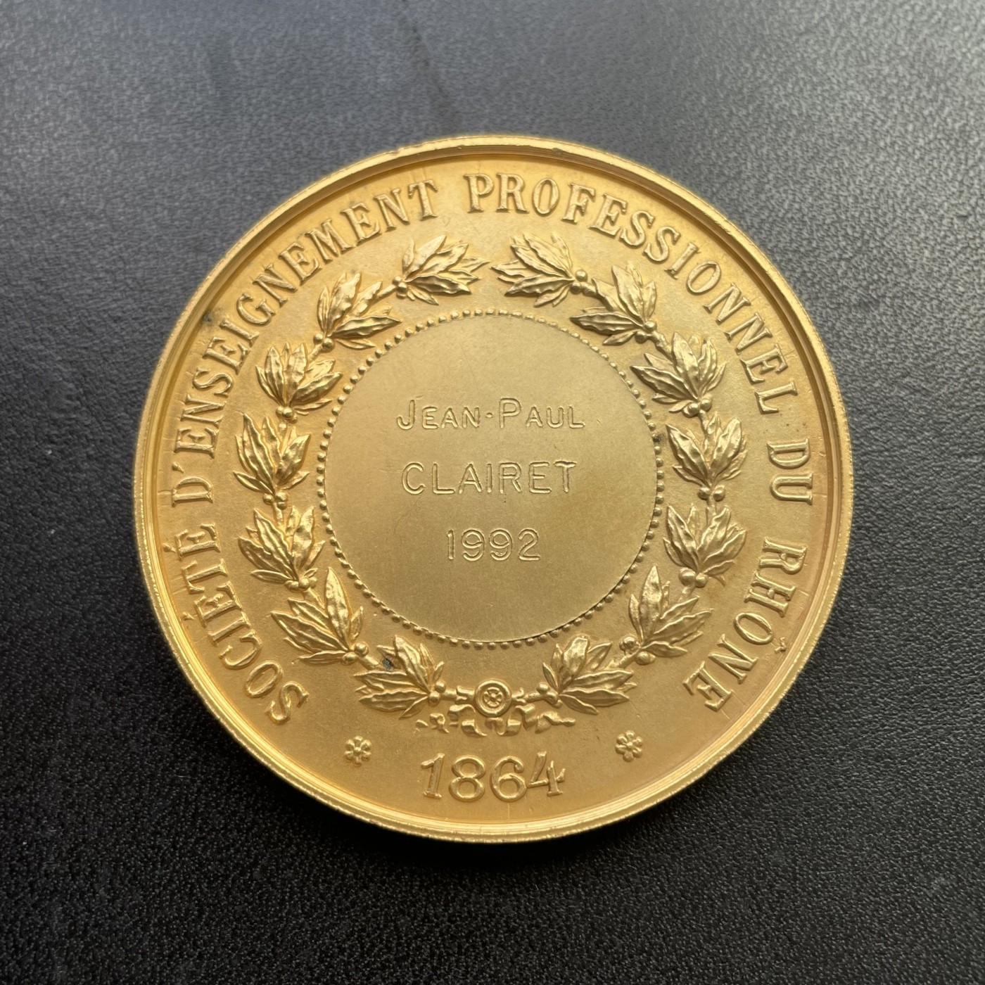 「木头集藏」章牌专场-第30期 Farochon～法国罗讷省教育铜质镀金奖章 直径：51mm