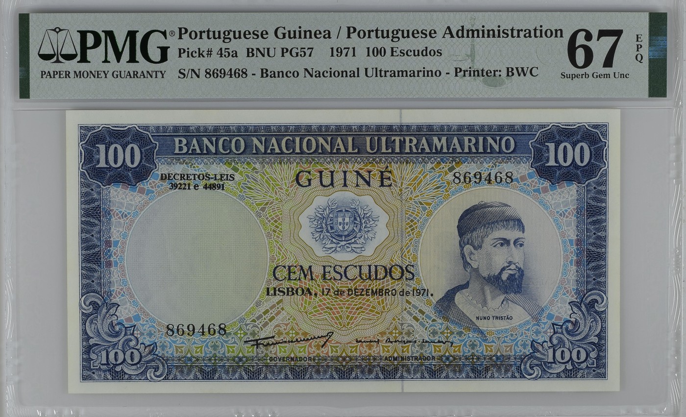 收藏联盟Quantum Auction 第286期拍卖  葡属几内亚 1971年100埃斯库多 PMG67 BWC作品