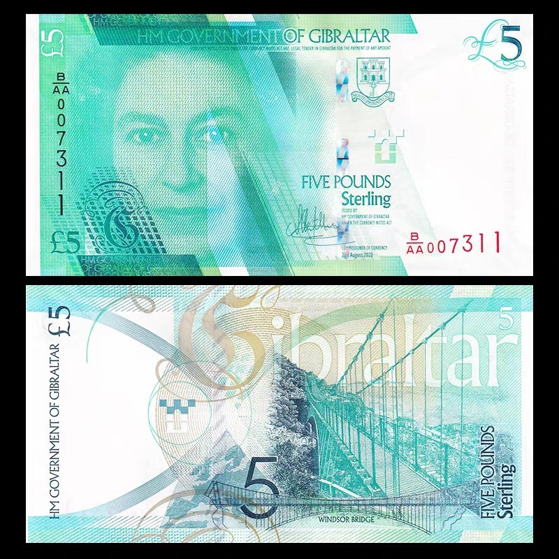 外钞专场第④场 直布罗陀5镑 千位小号 全新UNC 