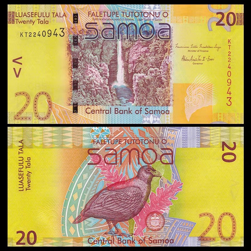 外钞专场第④场 011【大洋洲】萨摩亚20塔拉 获奖币 全新UNC