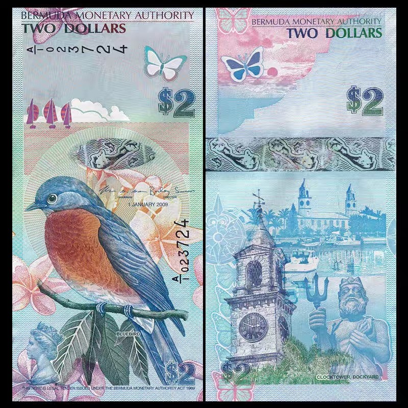 外钞专场第④场 百慕大2元 蓝鸟钞 获奖币 2009年 全新UNC