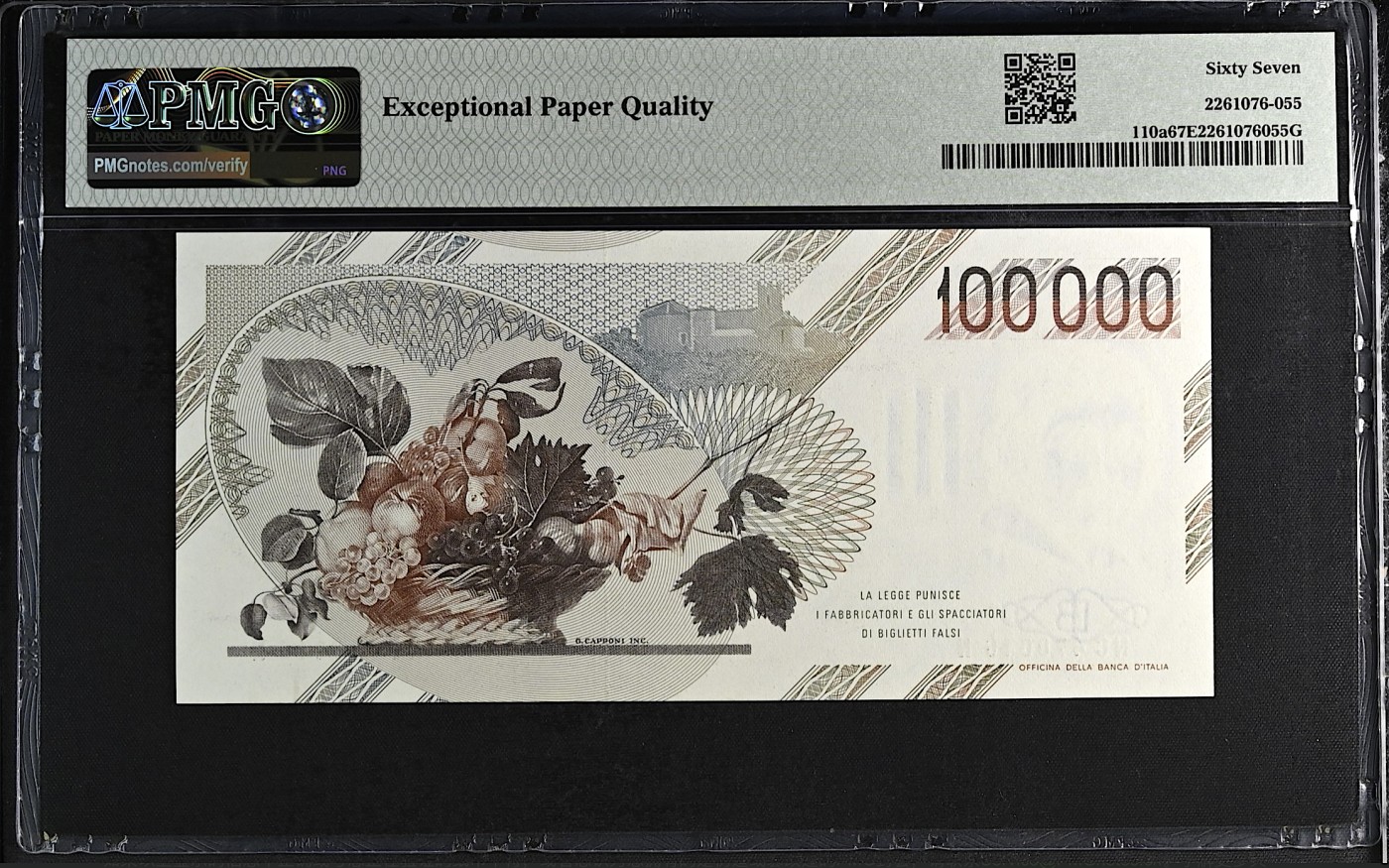 《张总收藏》117期-外币超高货合集 冠军分&名誉品 意大利100000里拉 PMG67E 亚军分 意大利画家卡拉瓦乔 1983年初版