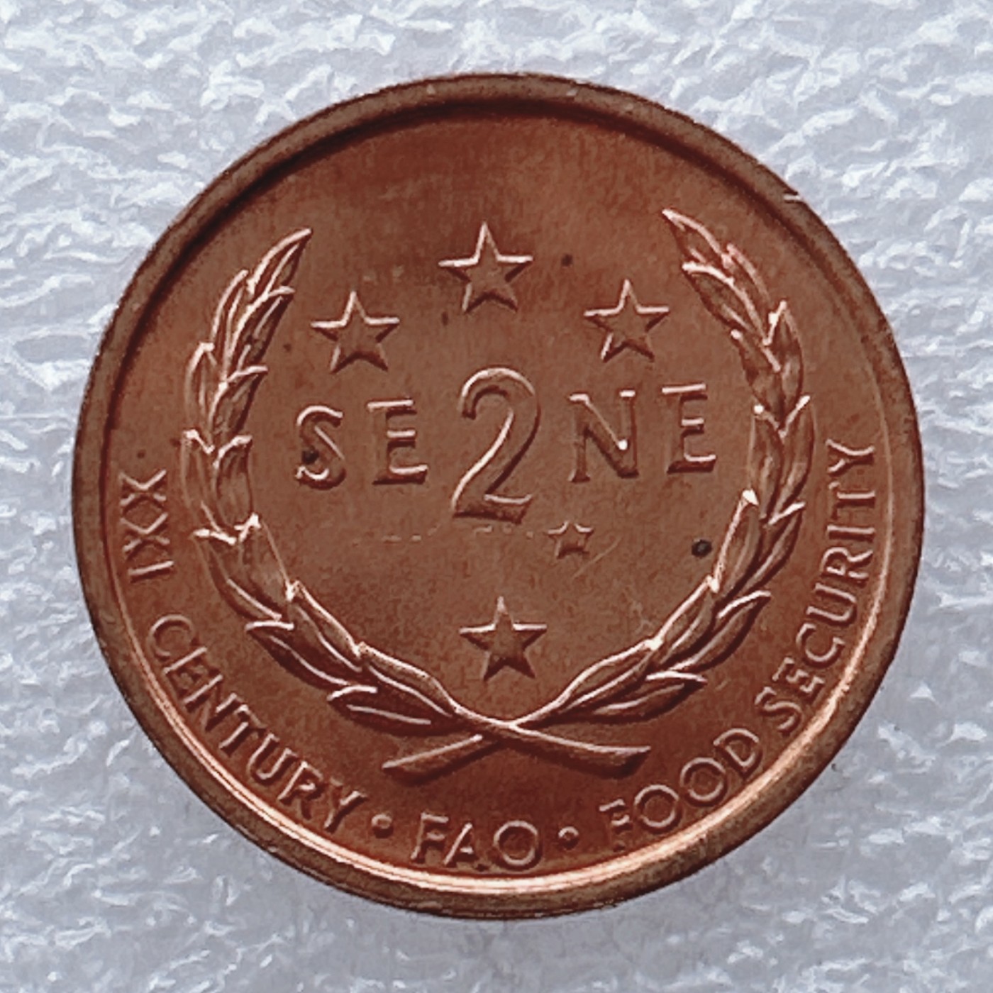 全场一元起拍 世界钱币散币场 第20期 萨摩亚2000年2分FAO纪念币 21世纪食品安全 五星 铜币 