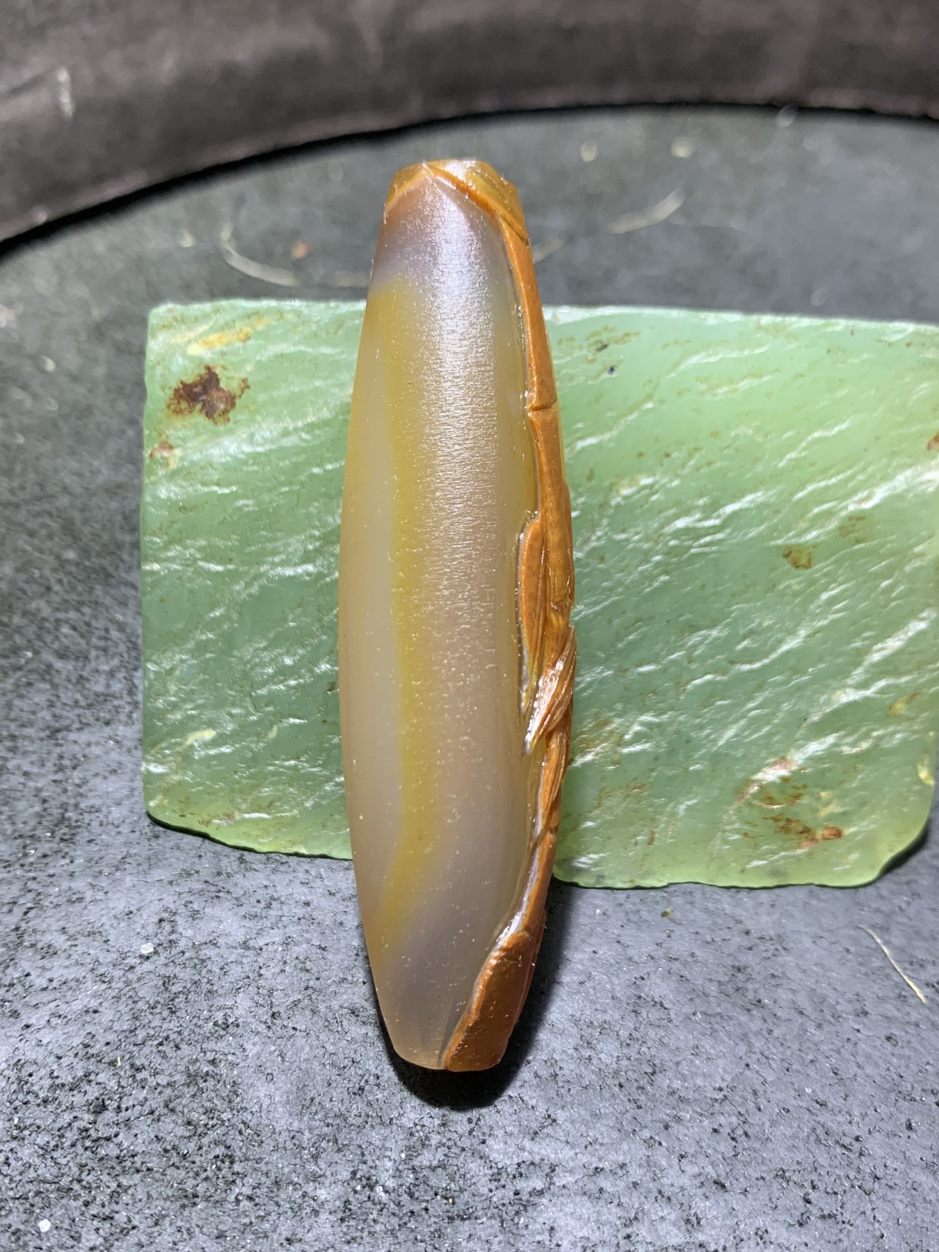 精美亚光高玉化巴西玛瑙手工俏色竹节(节节高升)吊坠一个！