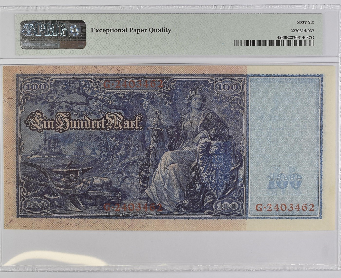 收藏联盟Quantum Auction 第286期拍卖  德国帝国银行1910年100马克 PMG66 大票幅 红色库印初版