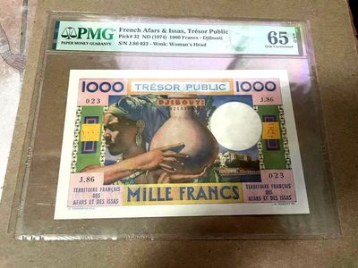 【Blue Auction】✨世界纸币精拍第366期【精】 - 【无47】法属阿法尔和伊萨斯 1974年1000法郎 PMG65EPQ 抱瓶女 经典