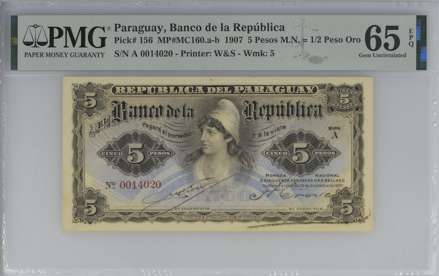 收藏联盟Quantum Auction 第286期拍卖  巴拉圭1907年5比索= 1/2 银比索 PMG65 首发A冠