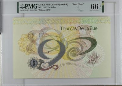 收藏联盟Quantum Auction 第286期拍卖  - 德纳罗De La Rue Currency (GBR)ND (1989)测试钞 PMG66 超大票幅